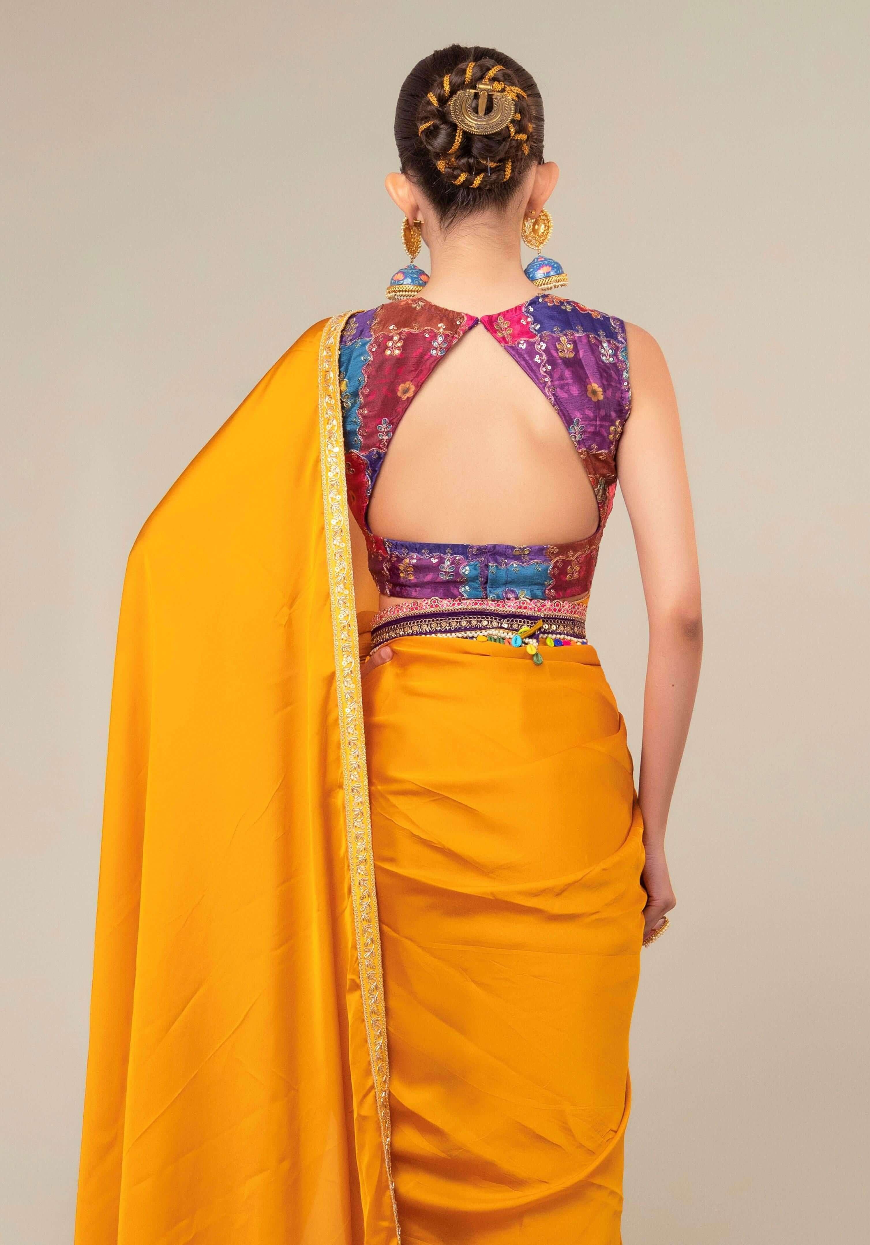 MARIGOLD MIST SAREE WITH BLUSH EDIT BLOUSE.