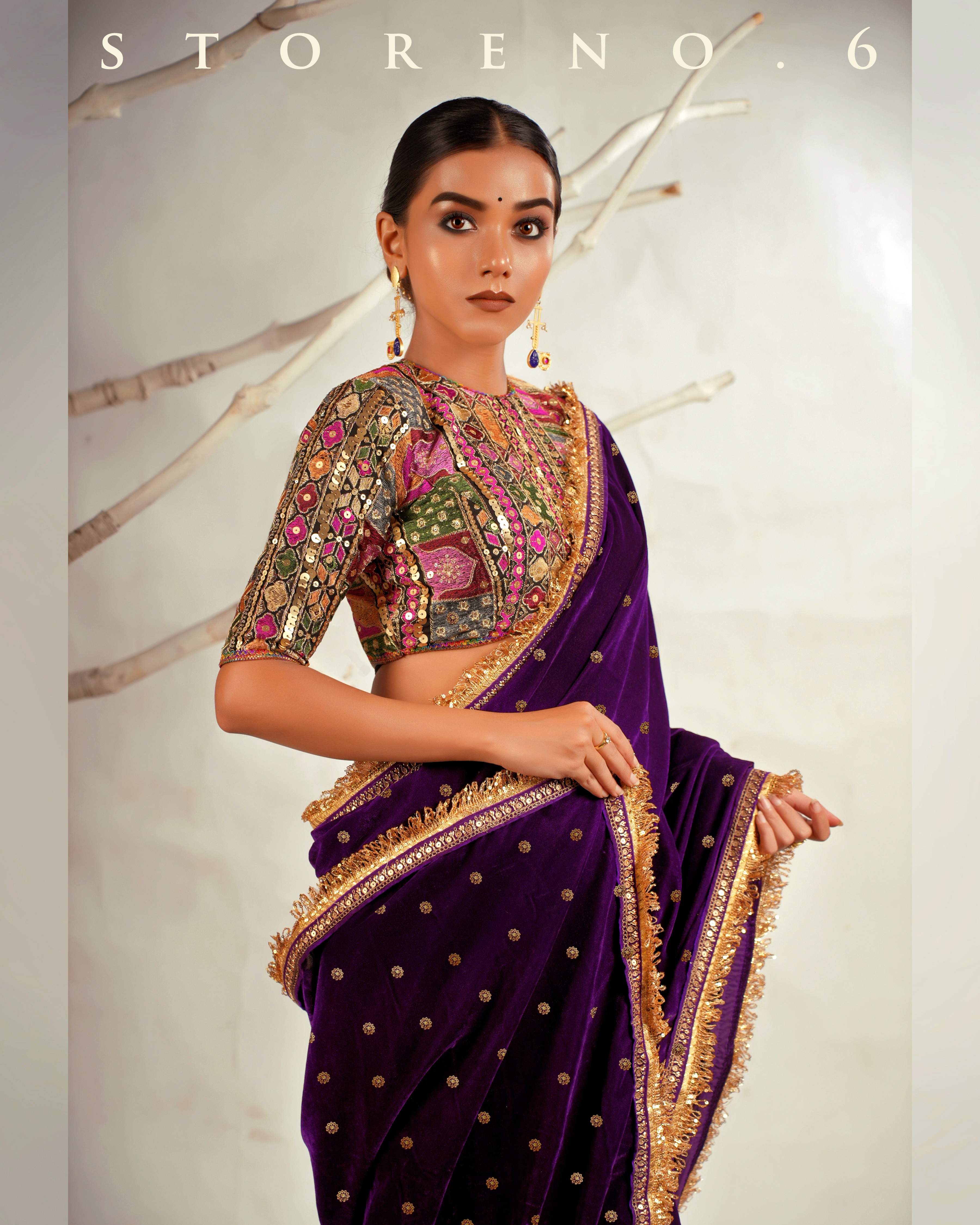 THE PURPLE WONDER SAREE WITH GUL KAARI SIAH CLASSIC BLOUSE