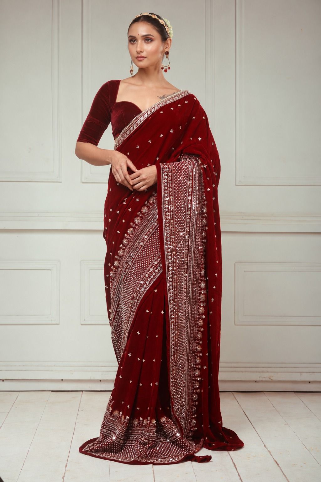 GARNET GRANDEUR SAREE AND BLOUSE SET