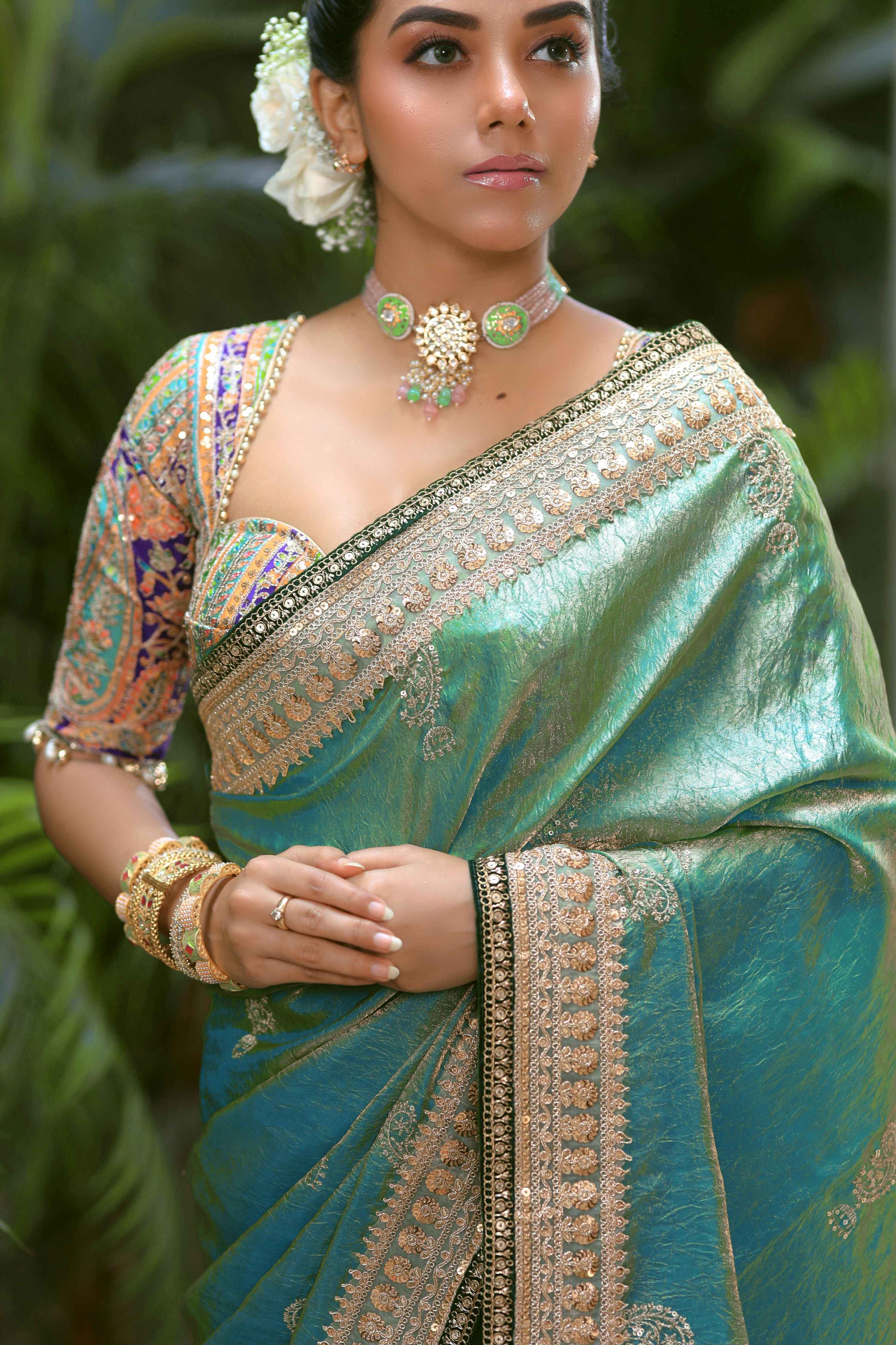 AQUA AMOUR SAREE WITH TEAL TREASURE BLOUSE