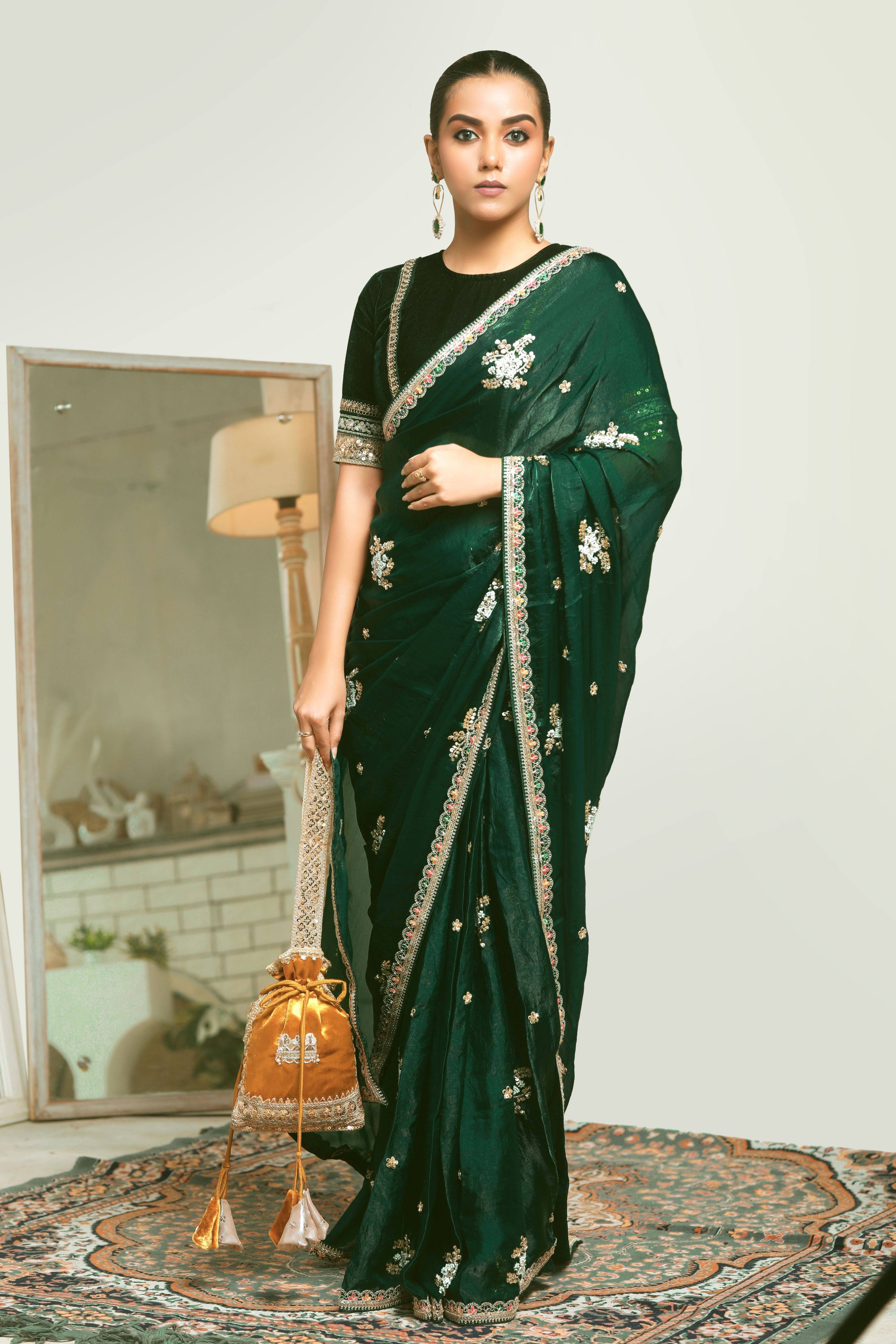 EMERALD ENCHANTE SAREE WITH BLITZ BEAUTY BLOUSE