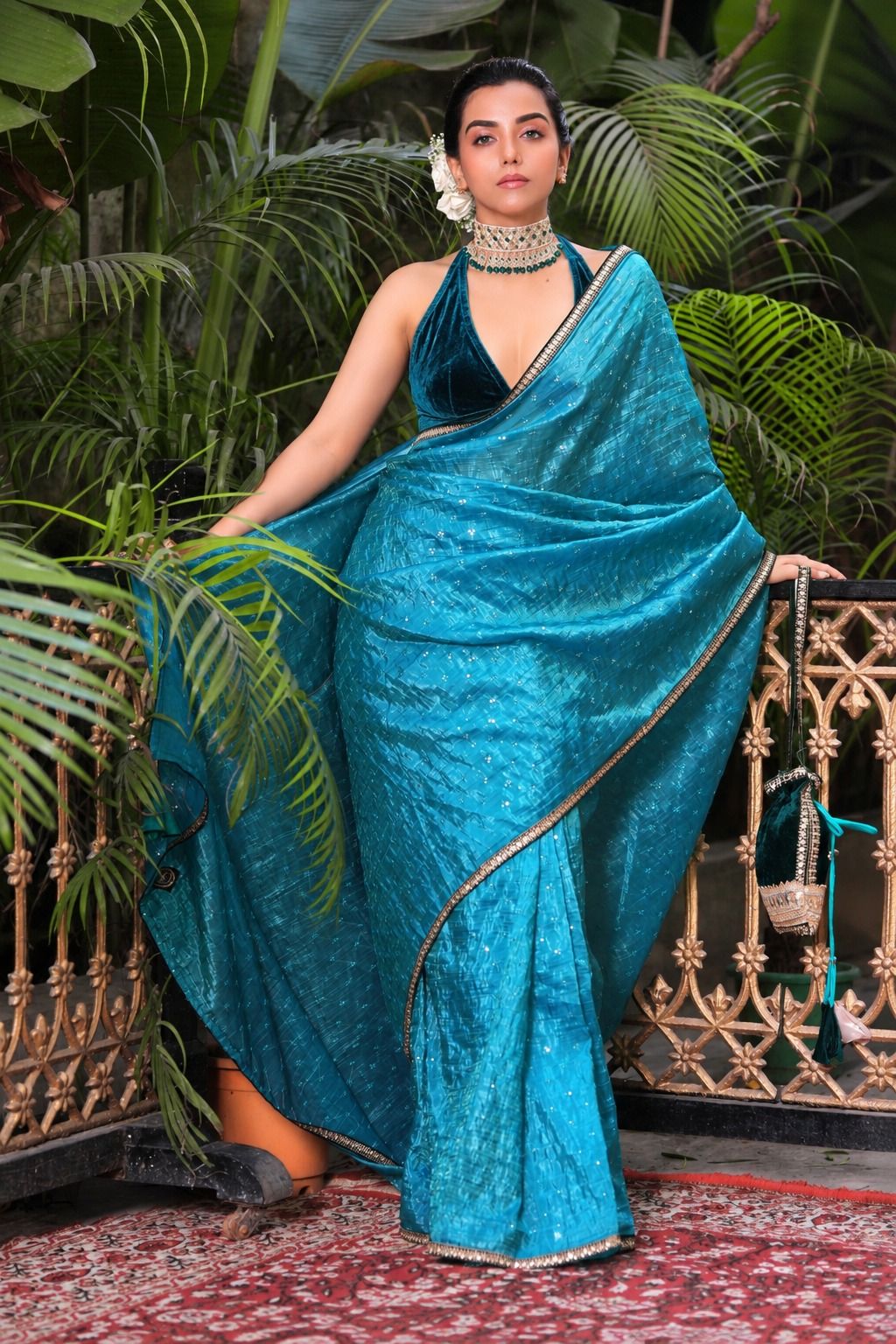 TEAL TEMPTATION SAREE WITH QUIRKEY QUEST BLOUSE