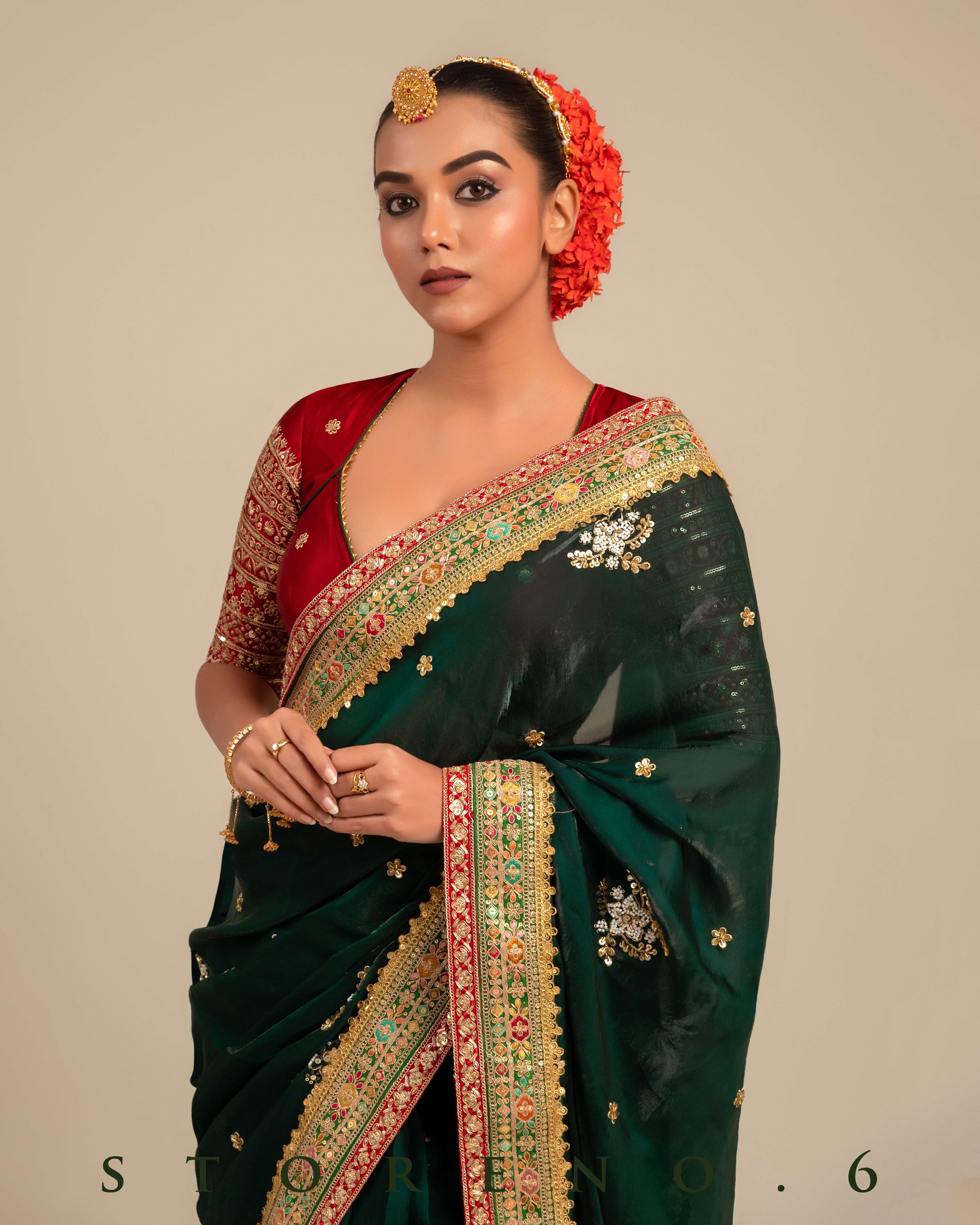 EMERALD ECSTASY SAREE WITH AGELESS APPEAL BLOUSE