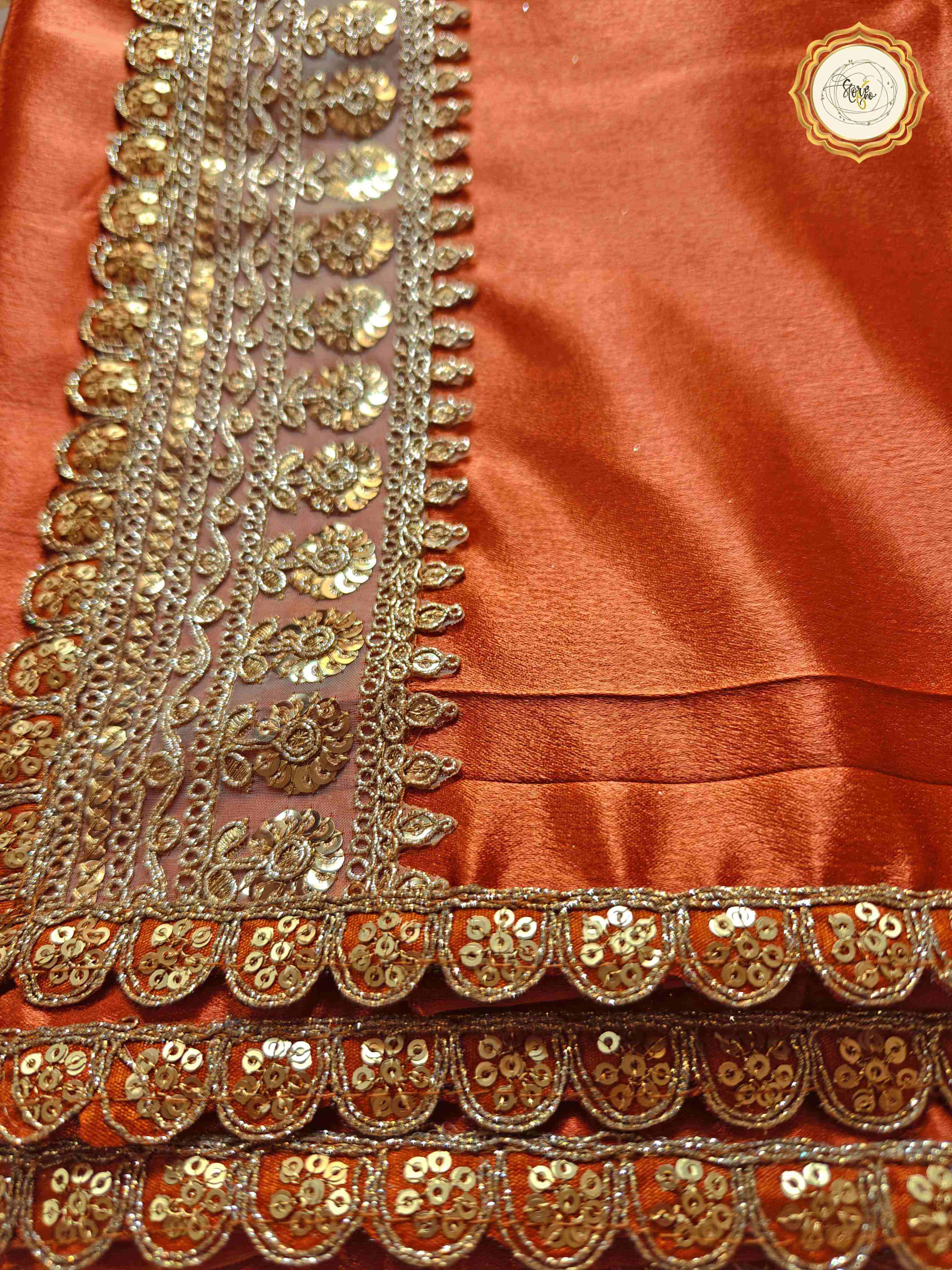 RUST PARTYWEAR SAREE WITH UNSTITCHED BLOUSE