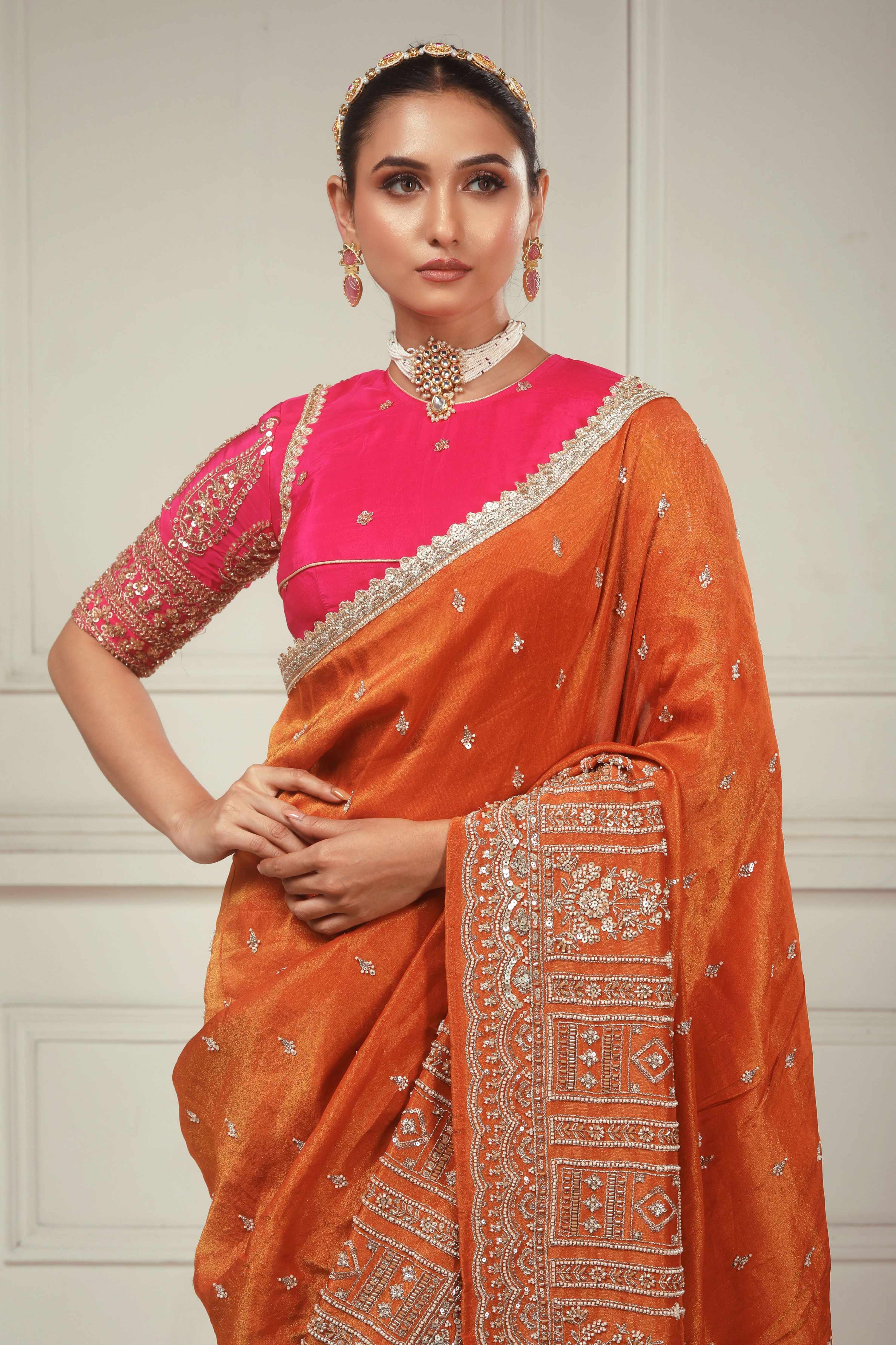 SAFFRON SYMPHONY SAREE WITH ROSE LUXE CLASSIC BLOUSE