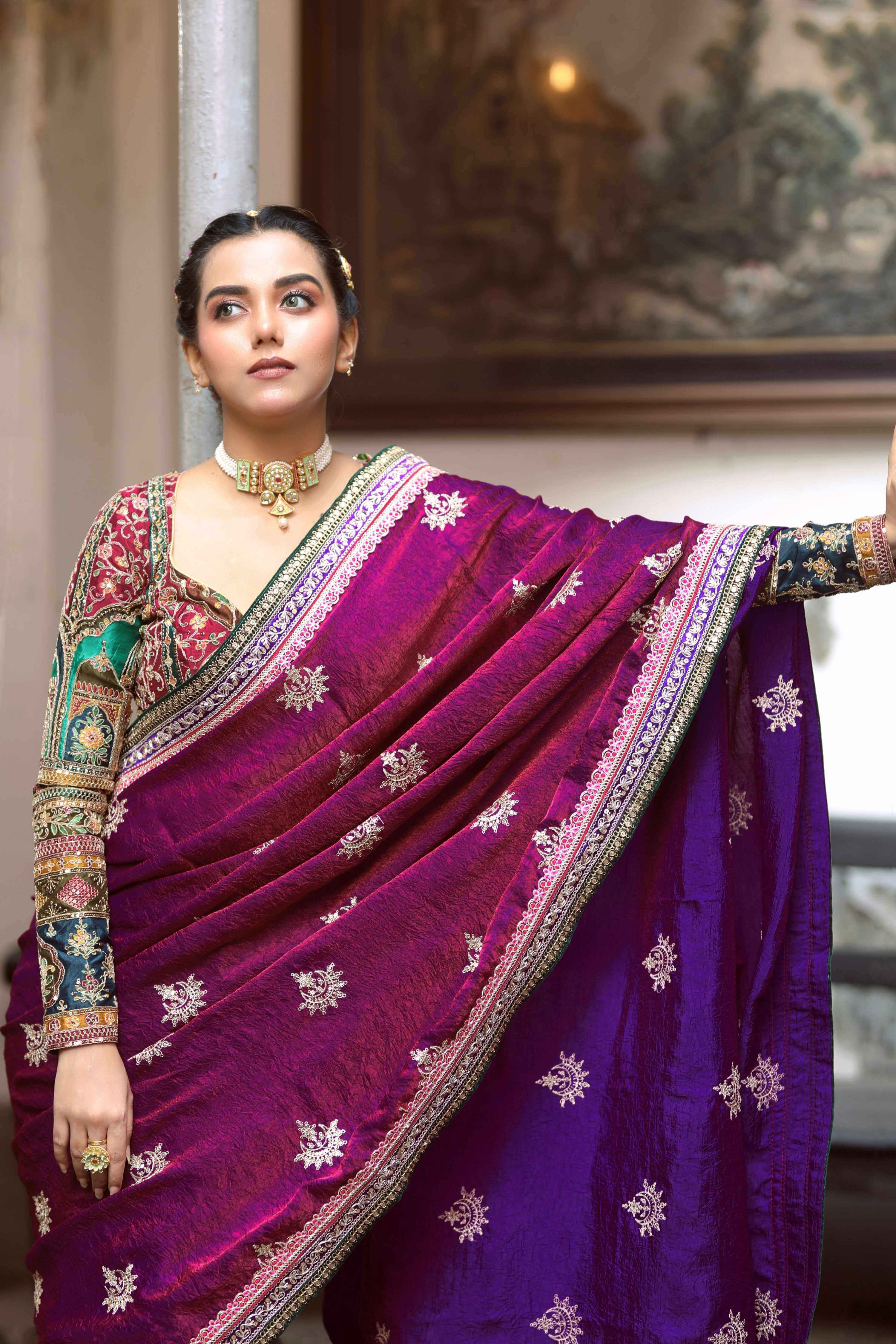 WINE WALTZ SAREE WITH COUTURE CHARM BLOUSE