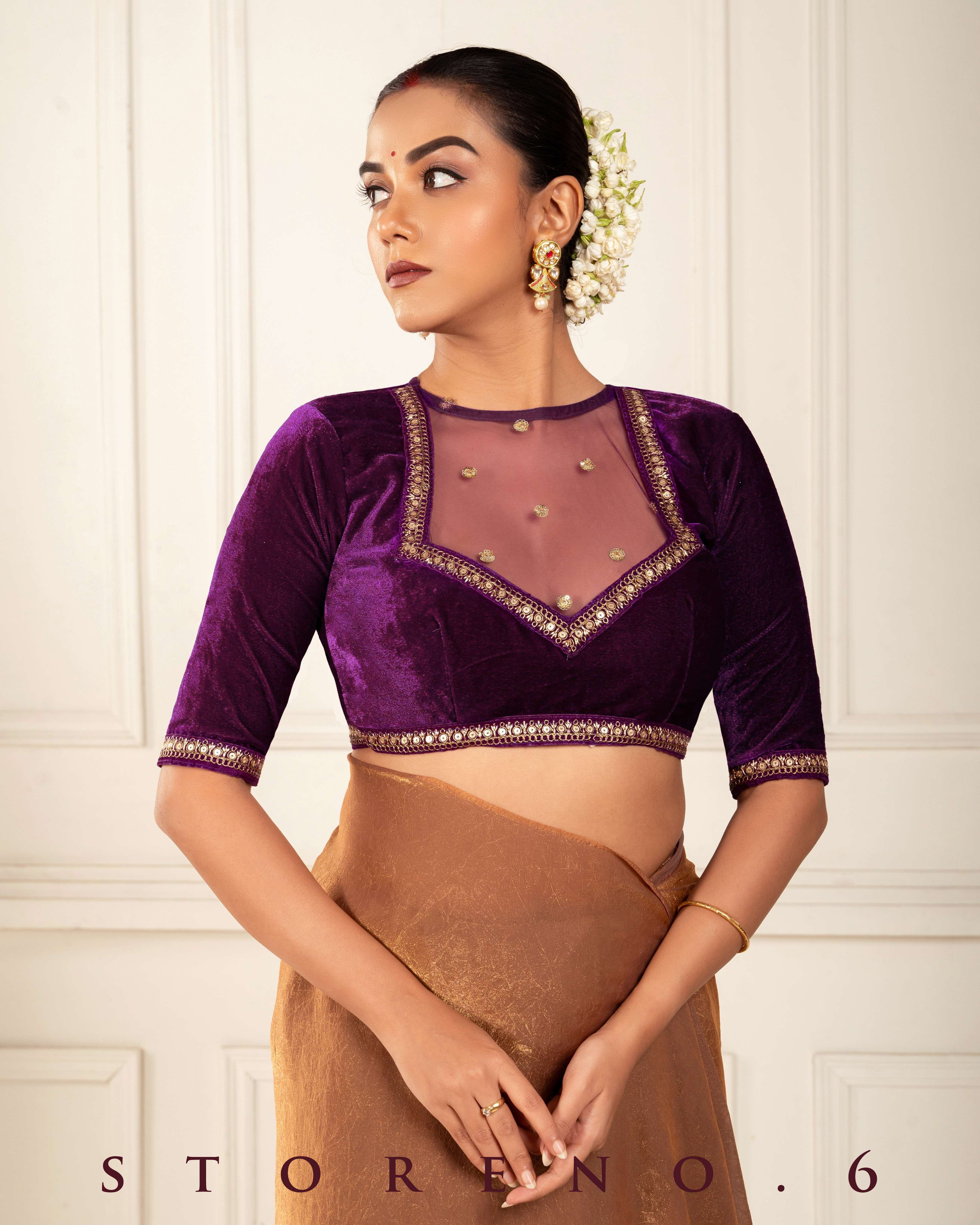 BRONZE BEWITCH SAREE WITH PLUM POISE BLOUSE