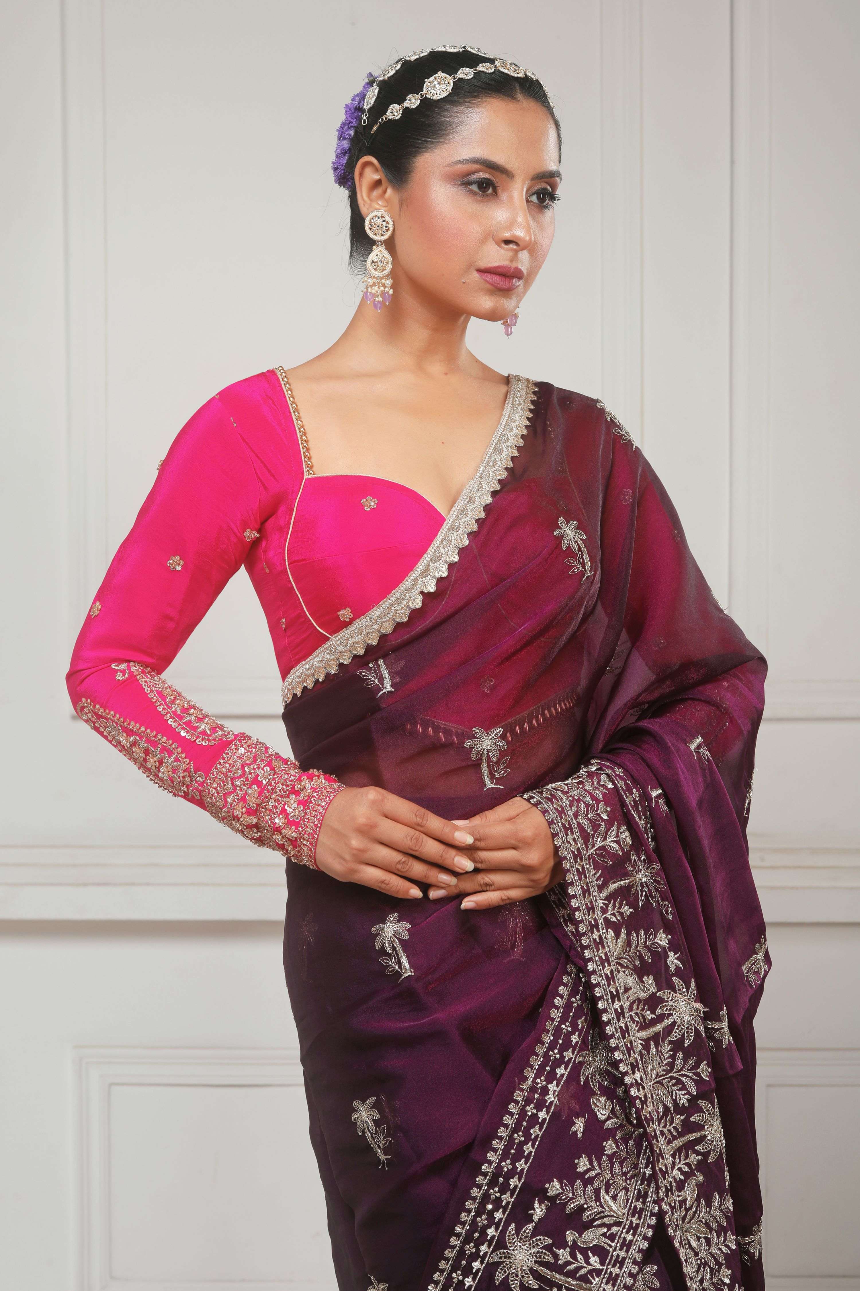 CRANBERRY CRUSH SAREE AND ROSE LUXE BLOUSE