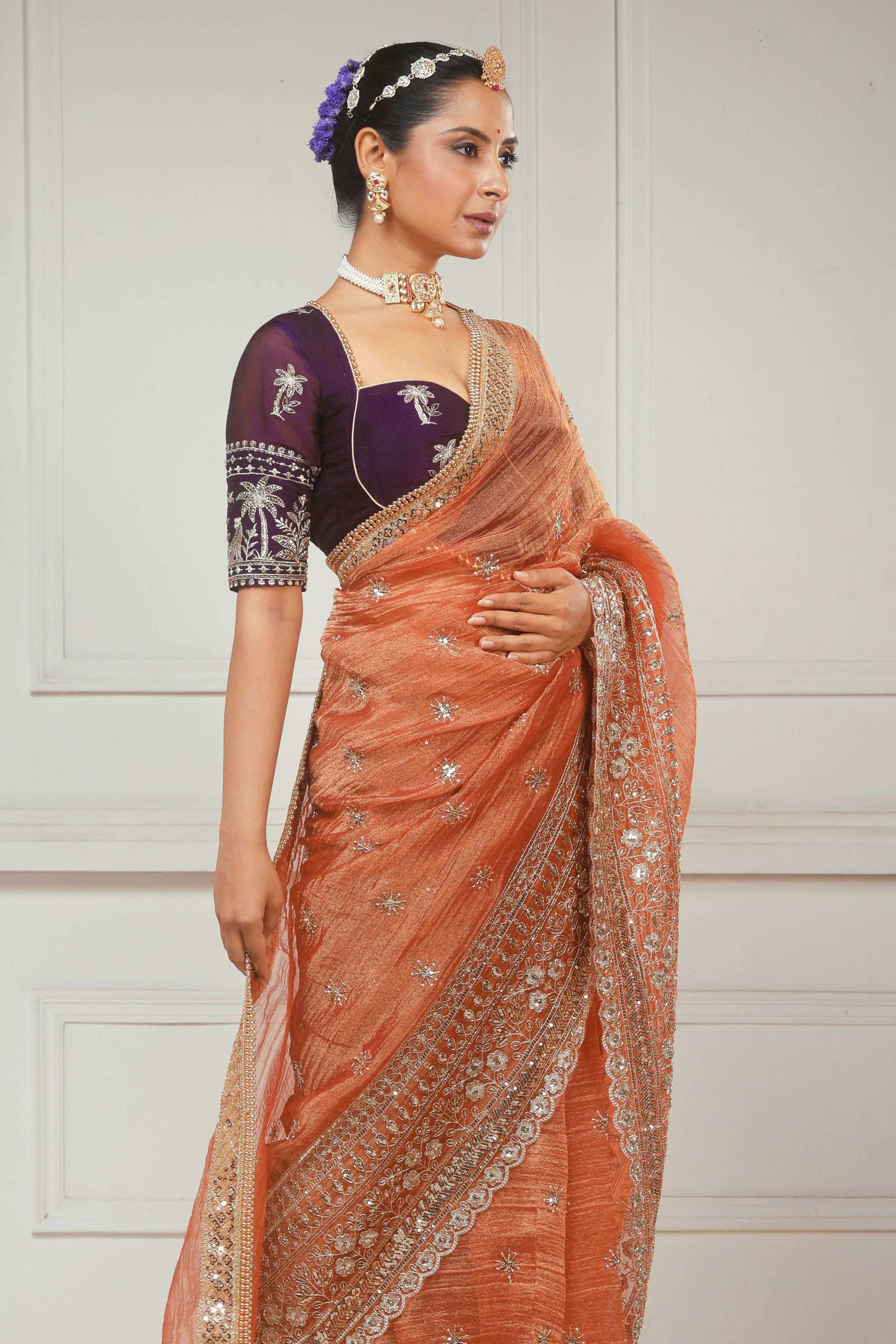 BLUSH WILDFLOWER SAREE WITH CRANBERRY CRUSH BLOUSE