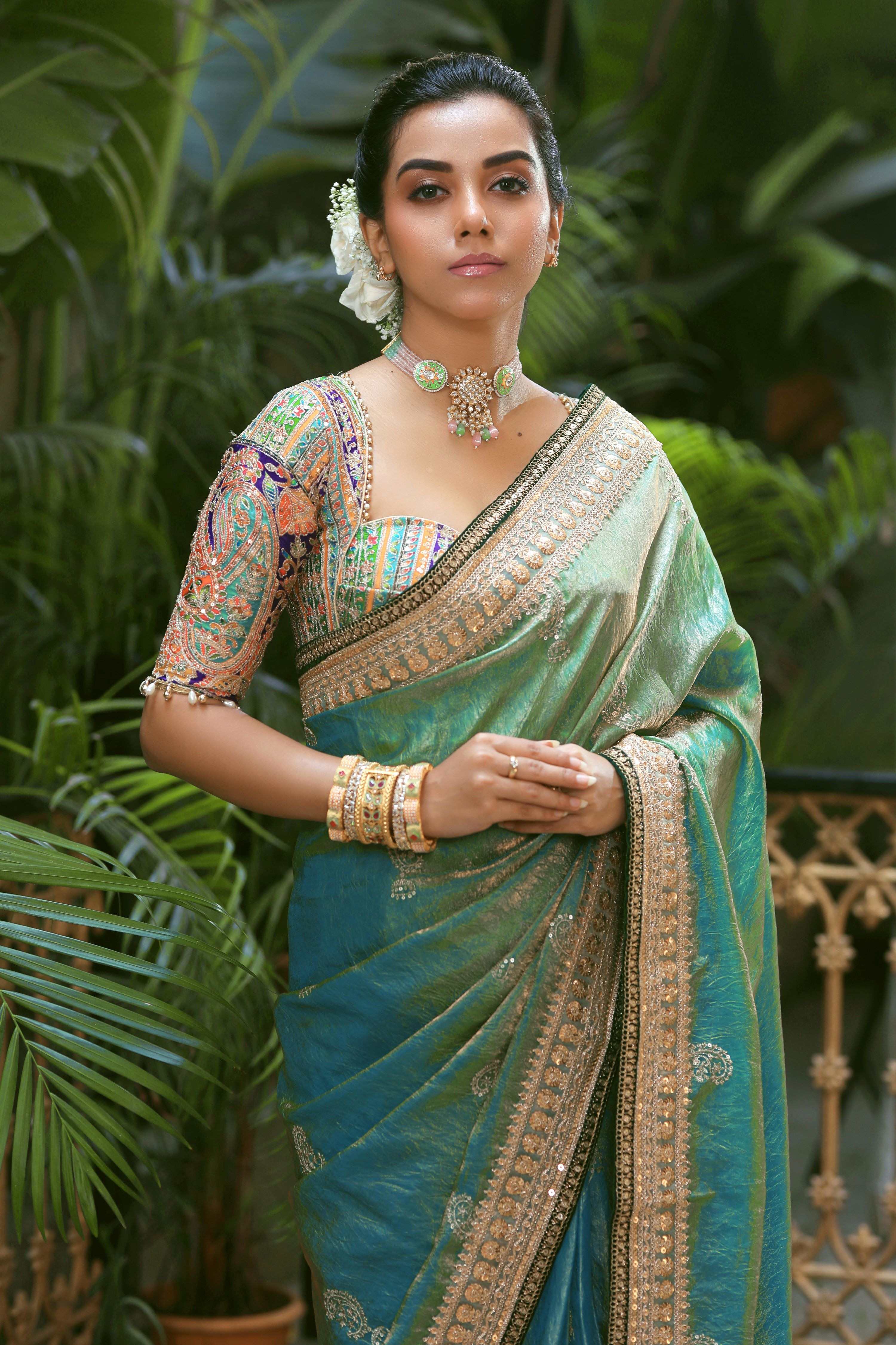 AQUA AMOUR SAREE WITH TEAL TREASURE BLOUSE