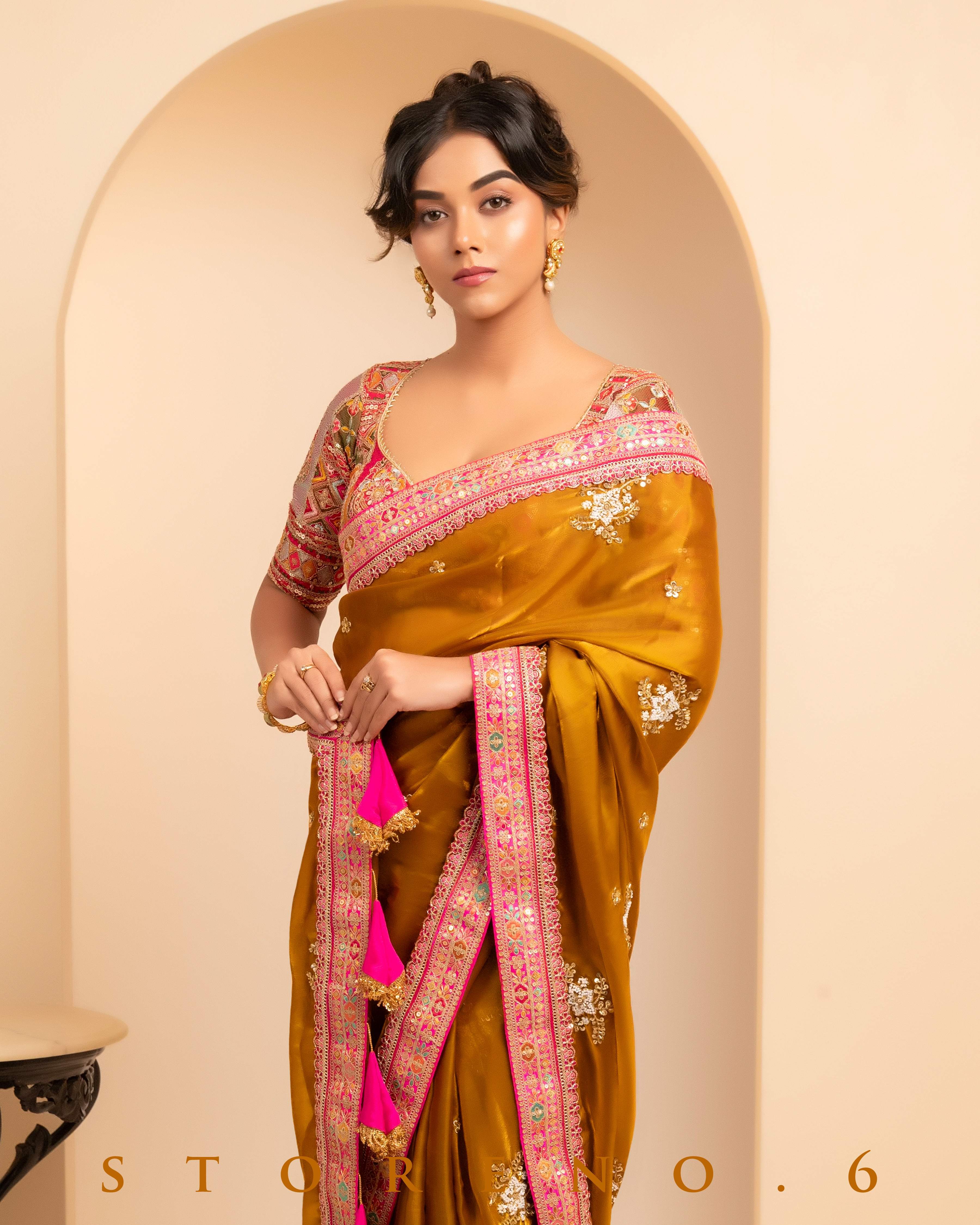 ETHEREAL EMPRESS SAREE WITH FUCHSIA FUSION FESTIVE BLOUSE