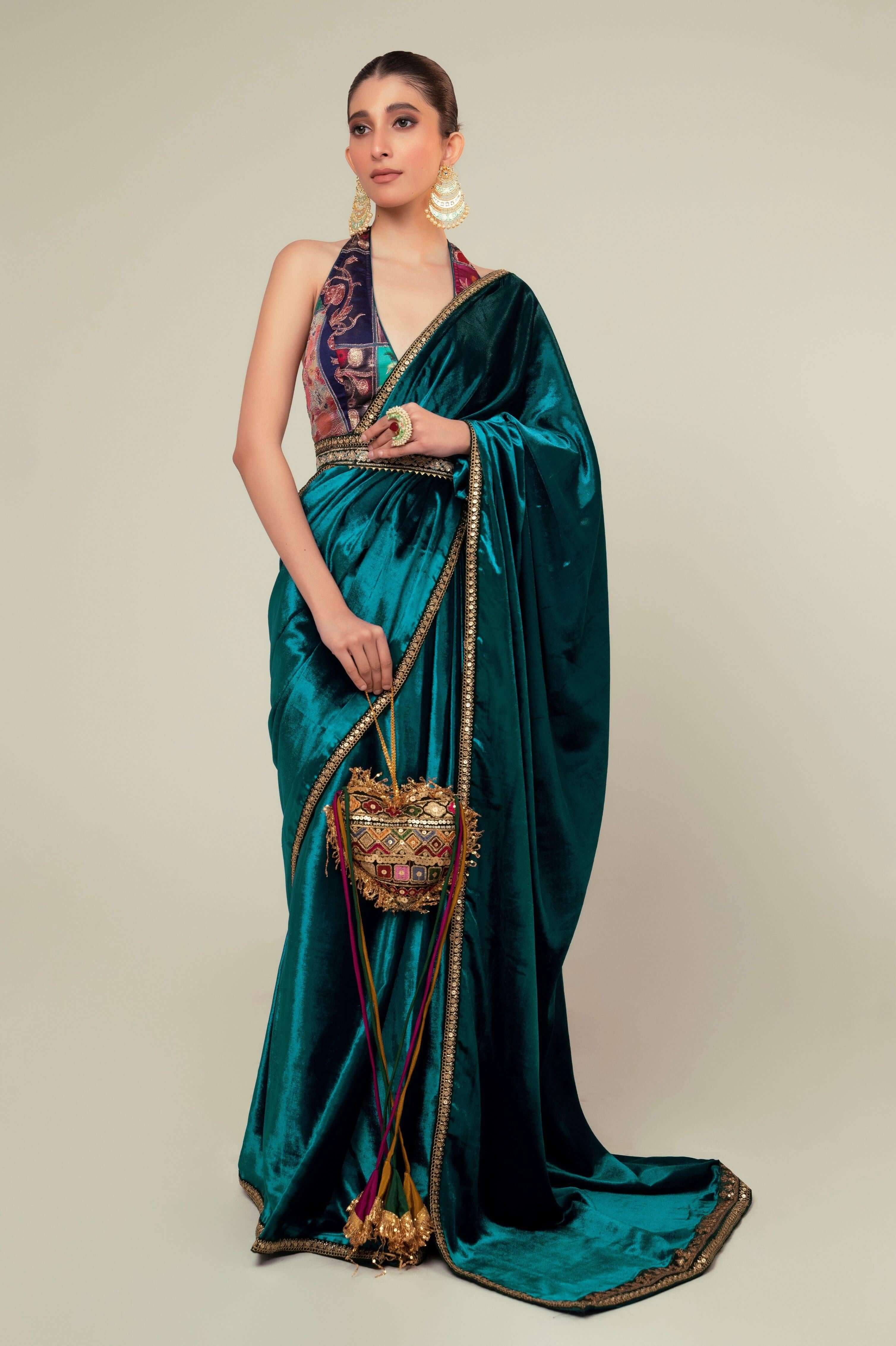 TEAL TEMPT SAREE WITH CLOUD NINE BLOUSE.