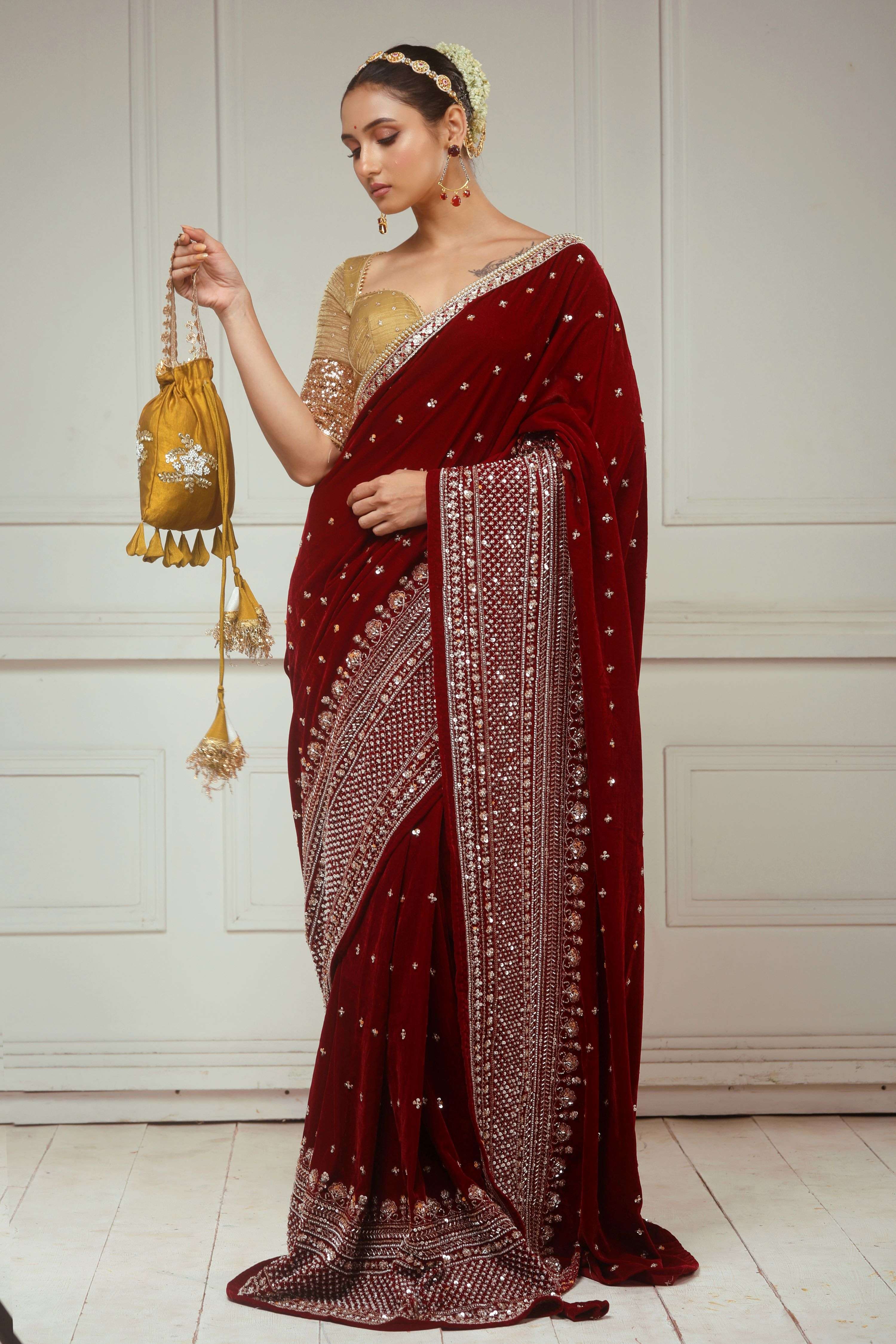 GARNET GRANDEUR SAREE WITH SUNKISSED DESIRE BLOUSE