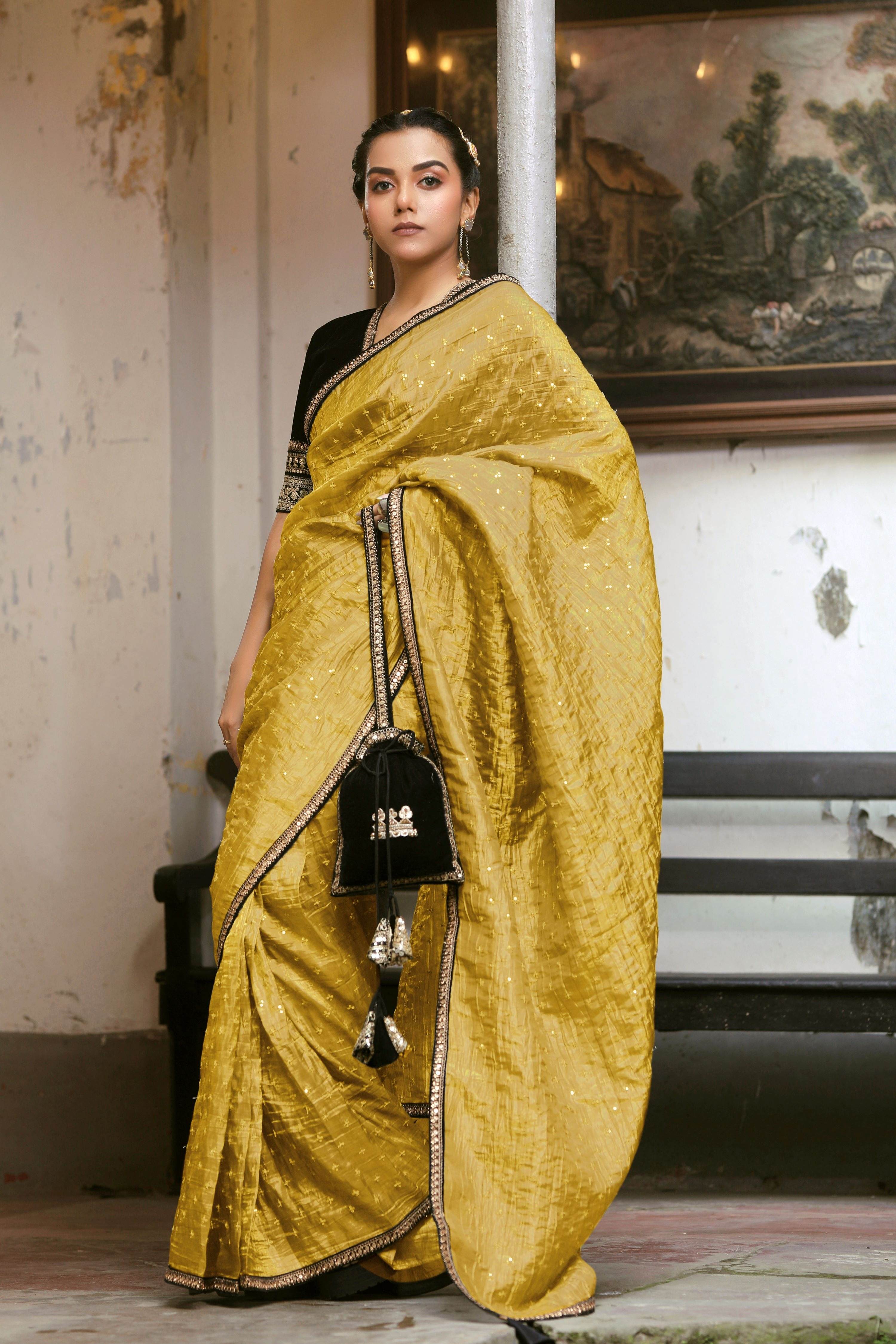 GOLDEN GLEE SAREE WITH BLACK BEAUTY BLOUSE