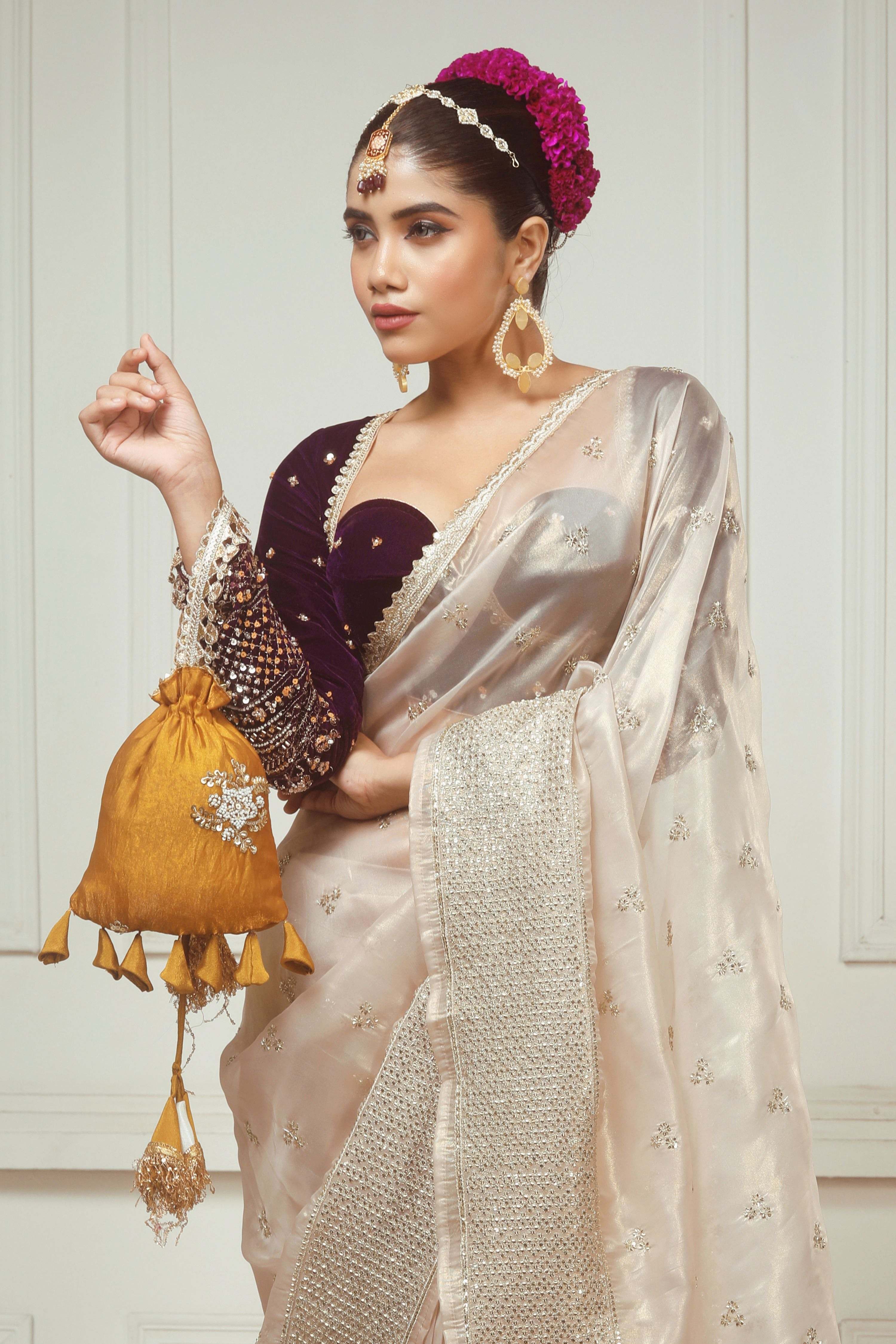 SEPIA  FANTASY SAREE WITH GLAM GRANDEUR BLOUSE