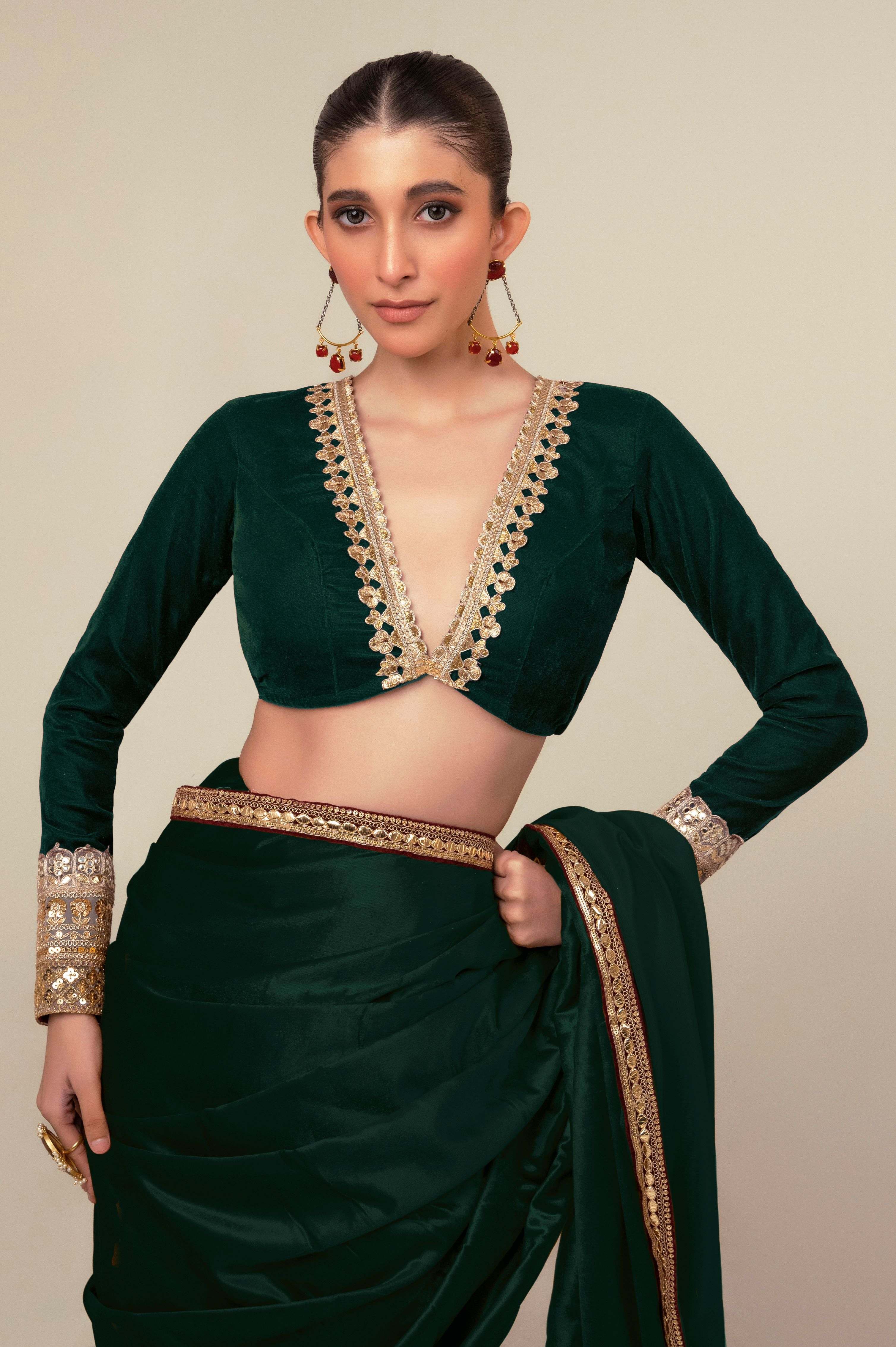 LUXE EMERALD SAREE WITH EMERALD EDGE BLOUSE