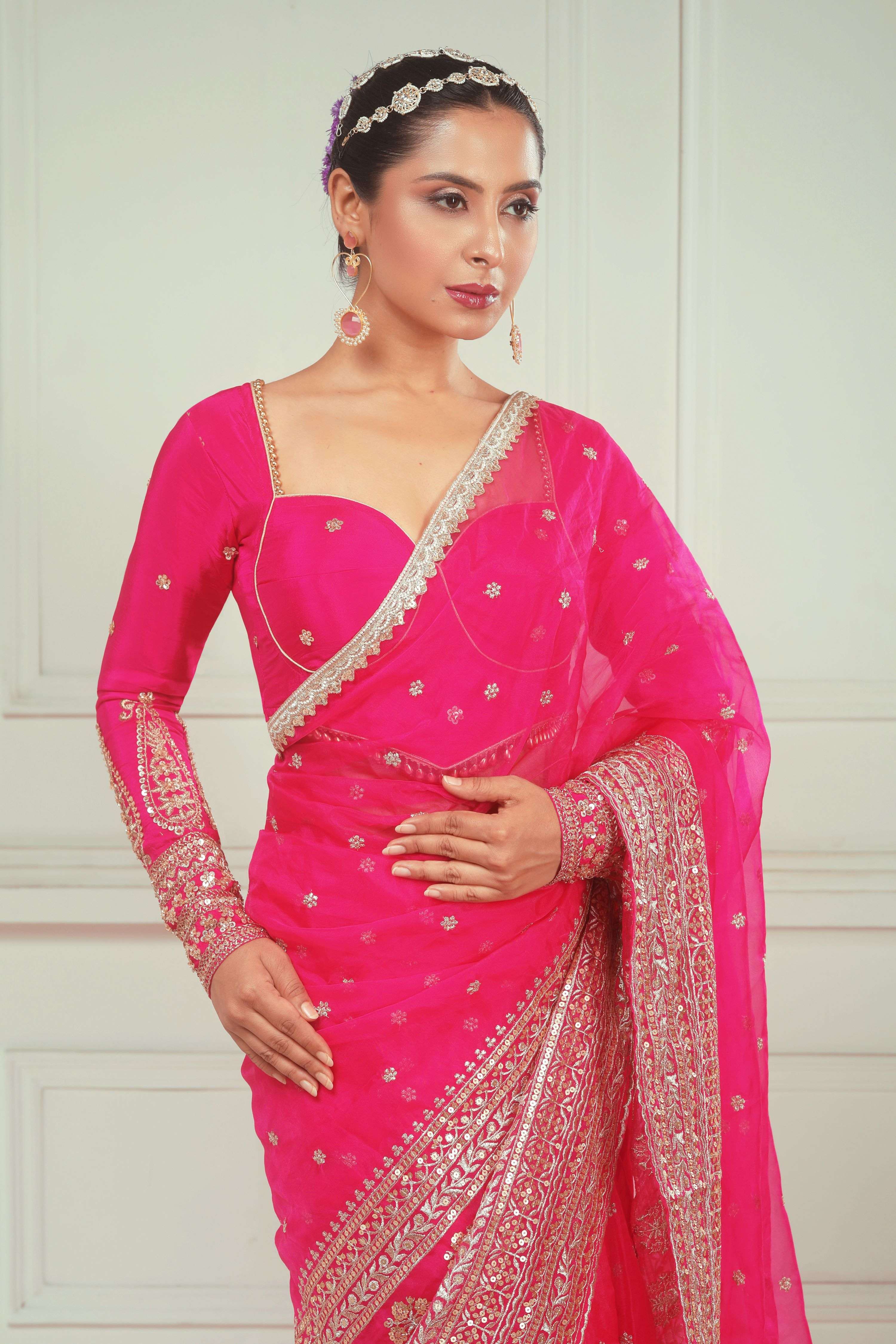 RASPBERRY KISS SAREE AND ROSE LUXE BLOUSE