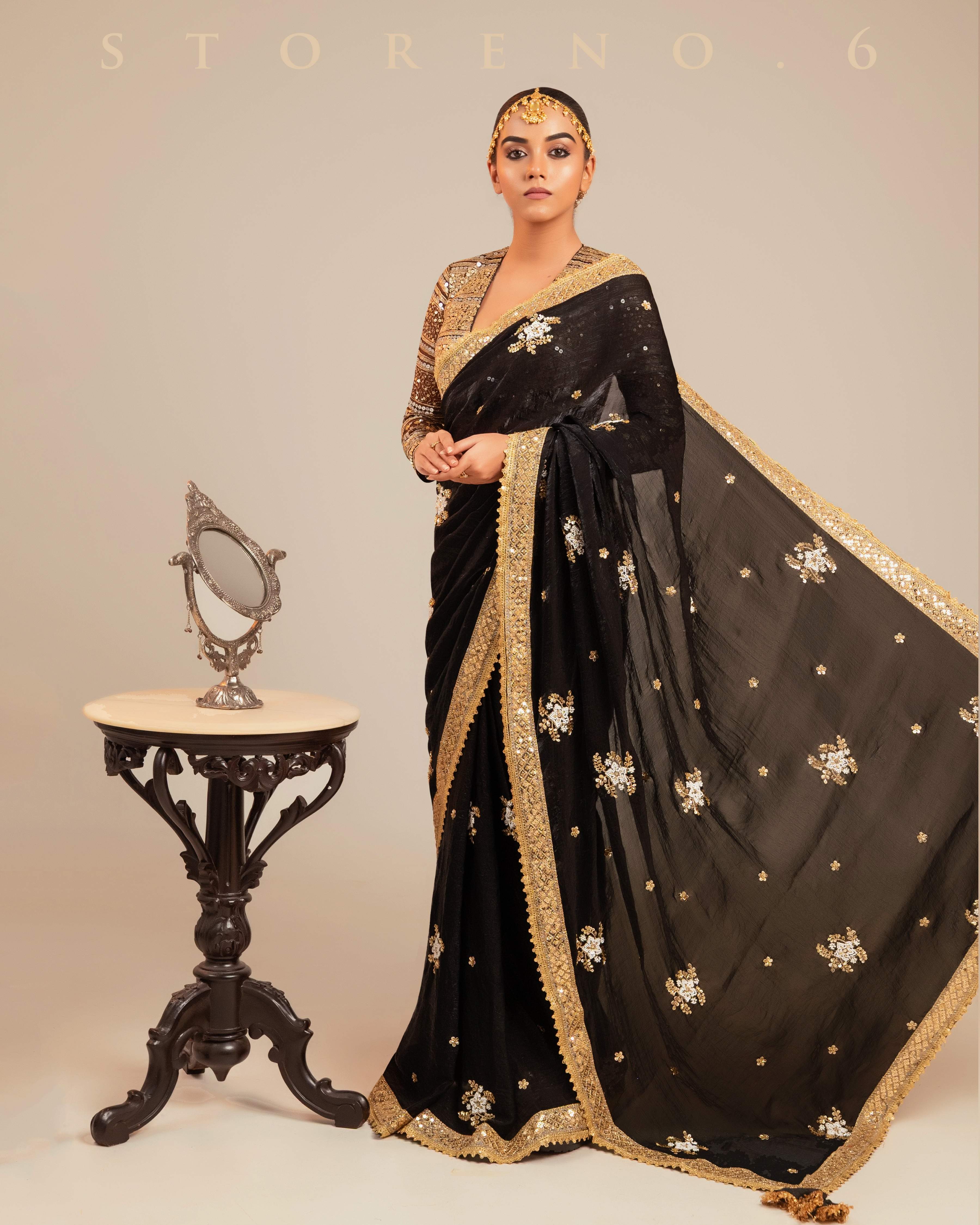 MIDNIGHT MIRACLE SAREE WITH RETRO RADIANCE BLOUSE