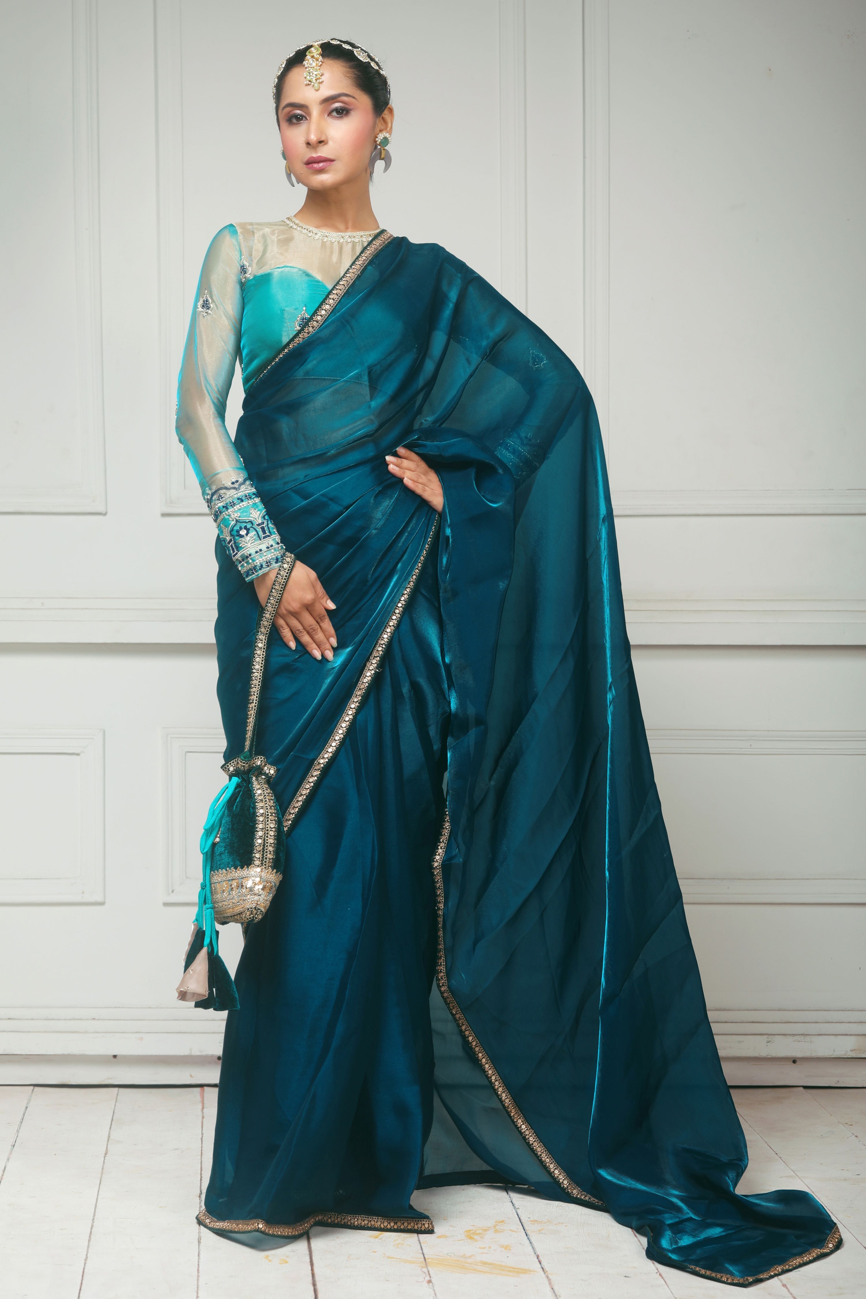 THE SAPPHIRE AFFAIR SAREE  WITH SAPPHIRE SHEESH BLOUSE