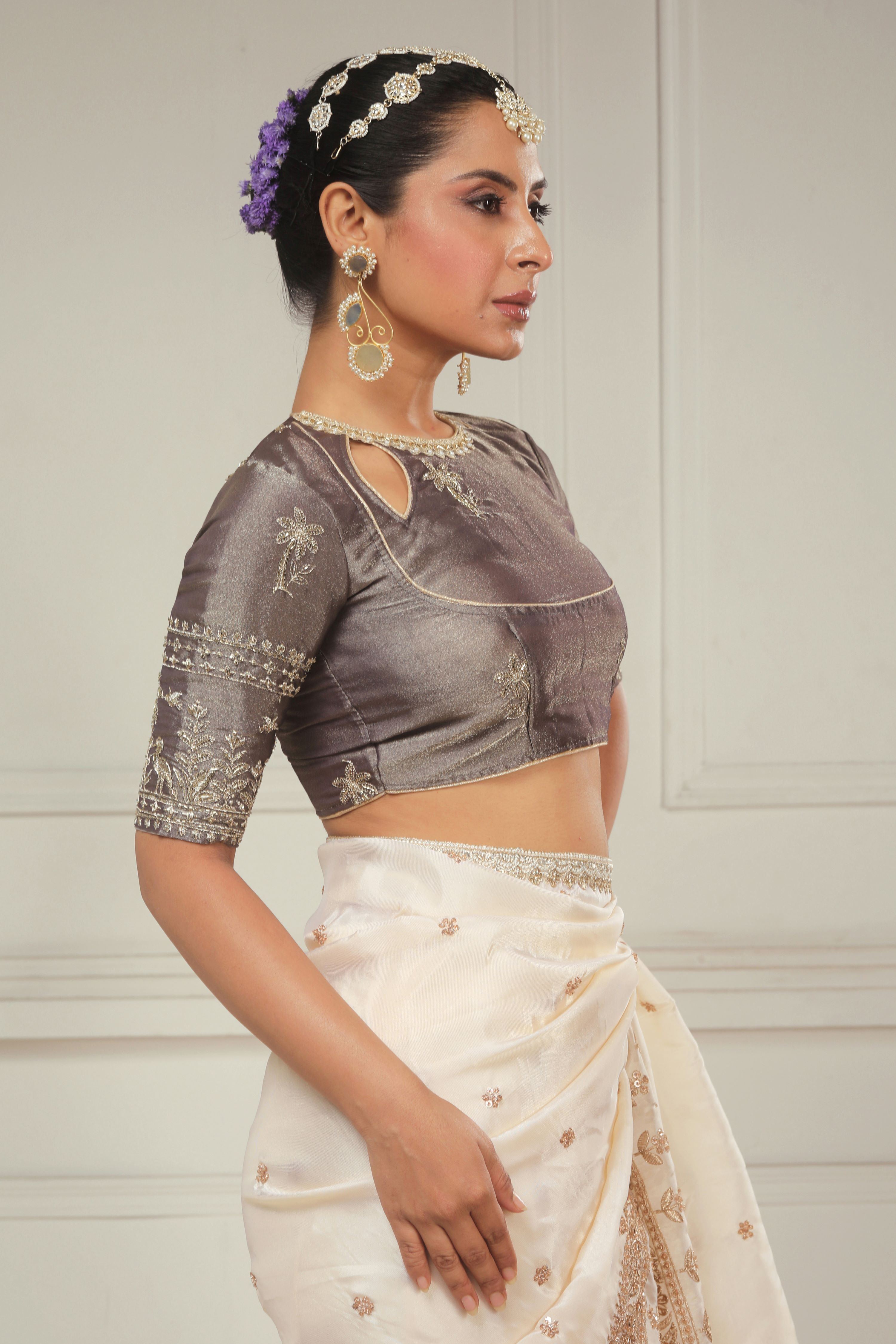 VANILLA MUSE SAREE WITH COCOA CRUSH BLOUSE