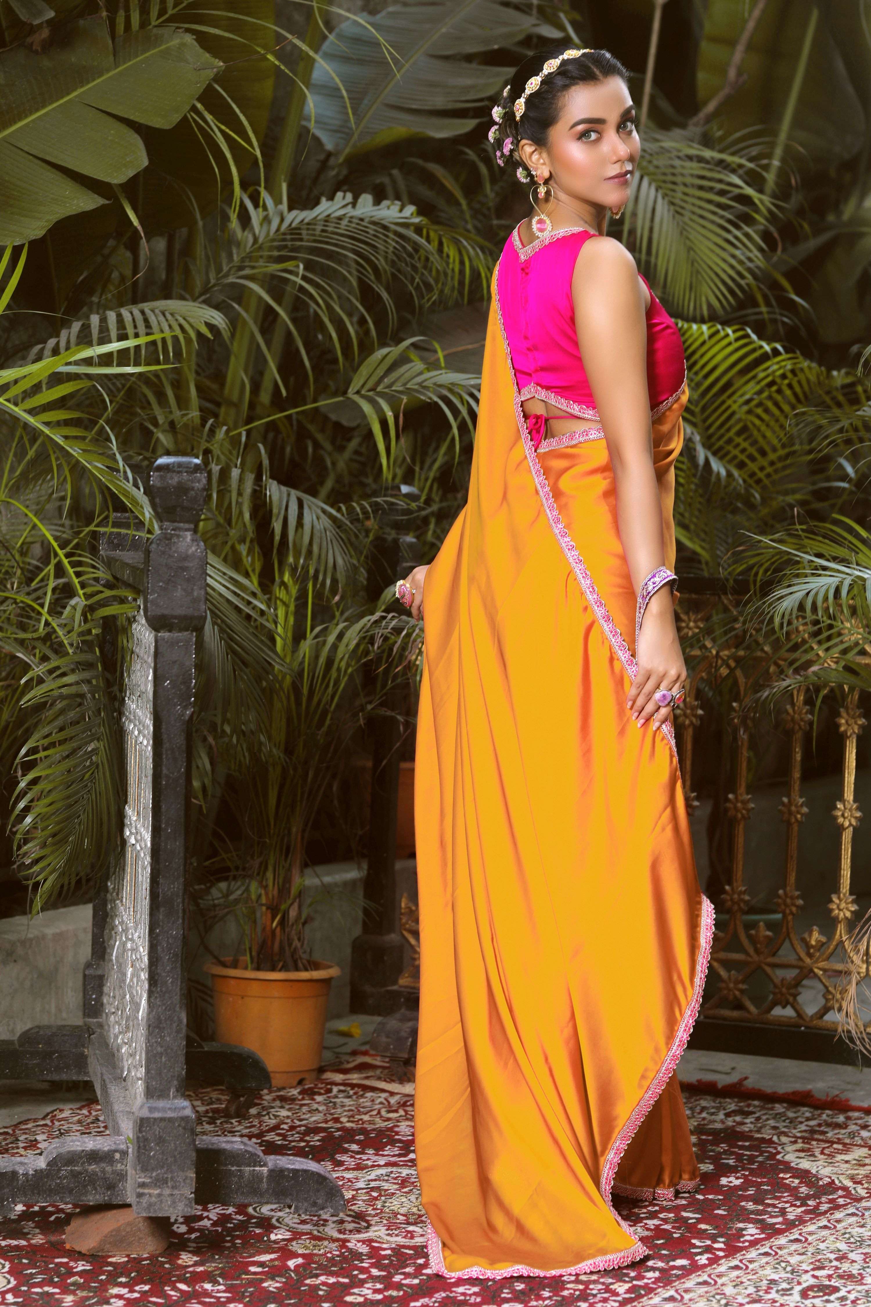 SAFFRON SPARK SAREE WITH GULAABI GLOW BLOUSE