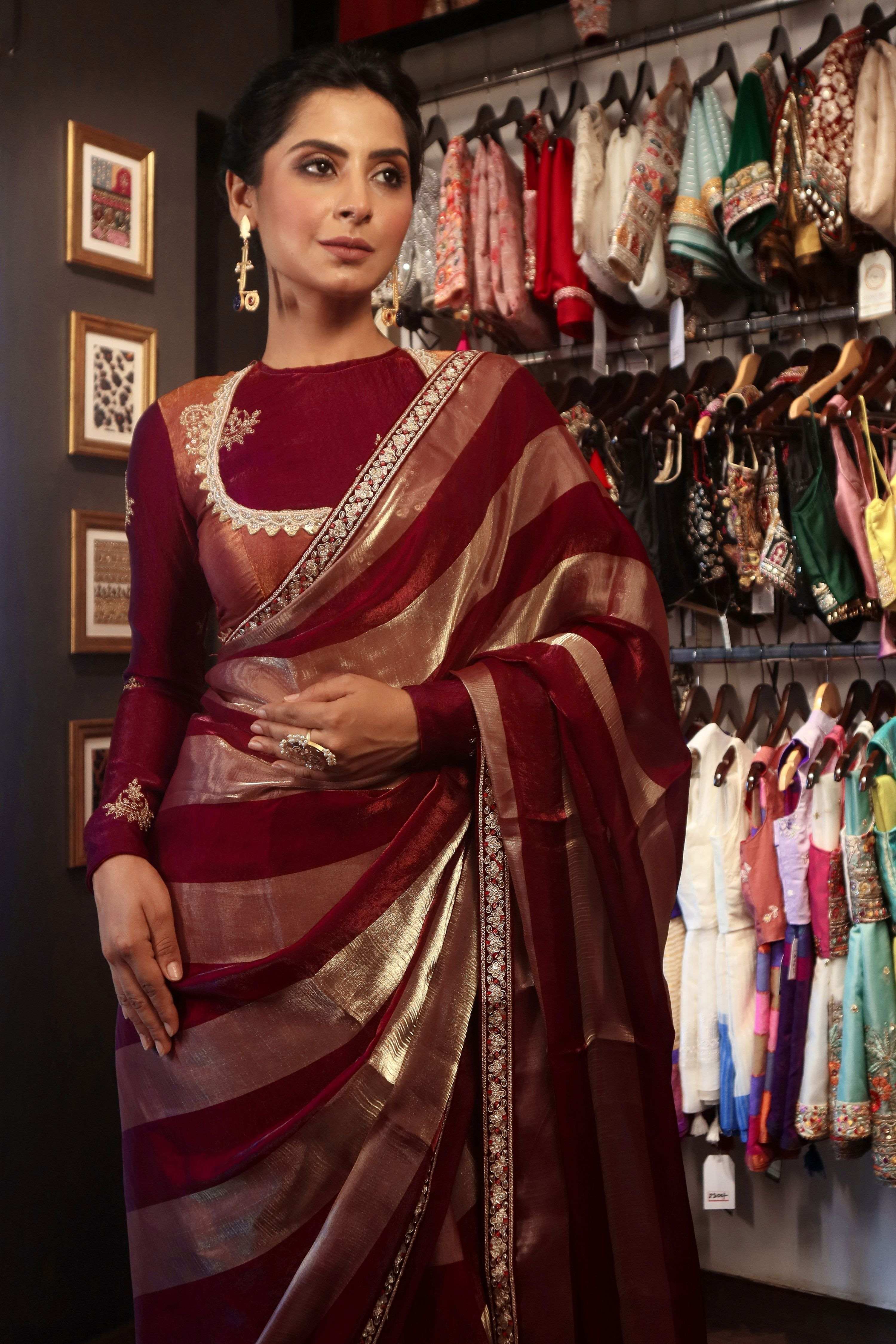 CHERRY CONTOUR SAREE WITH REBEL ROSE BLOUSE