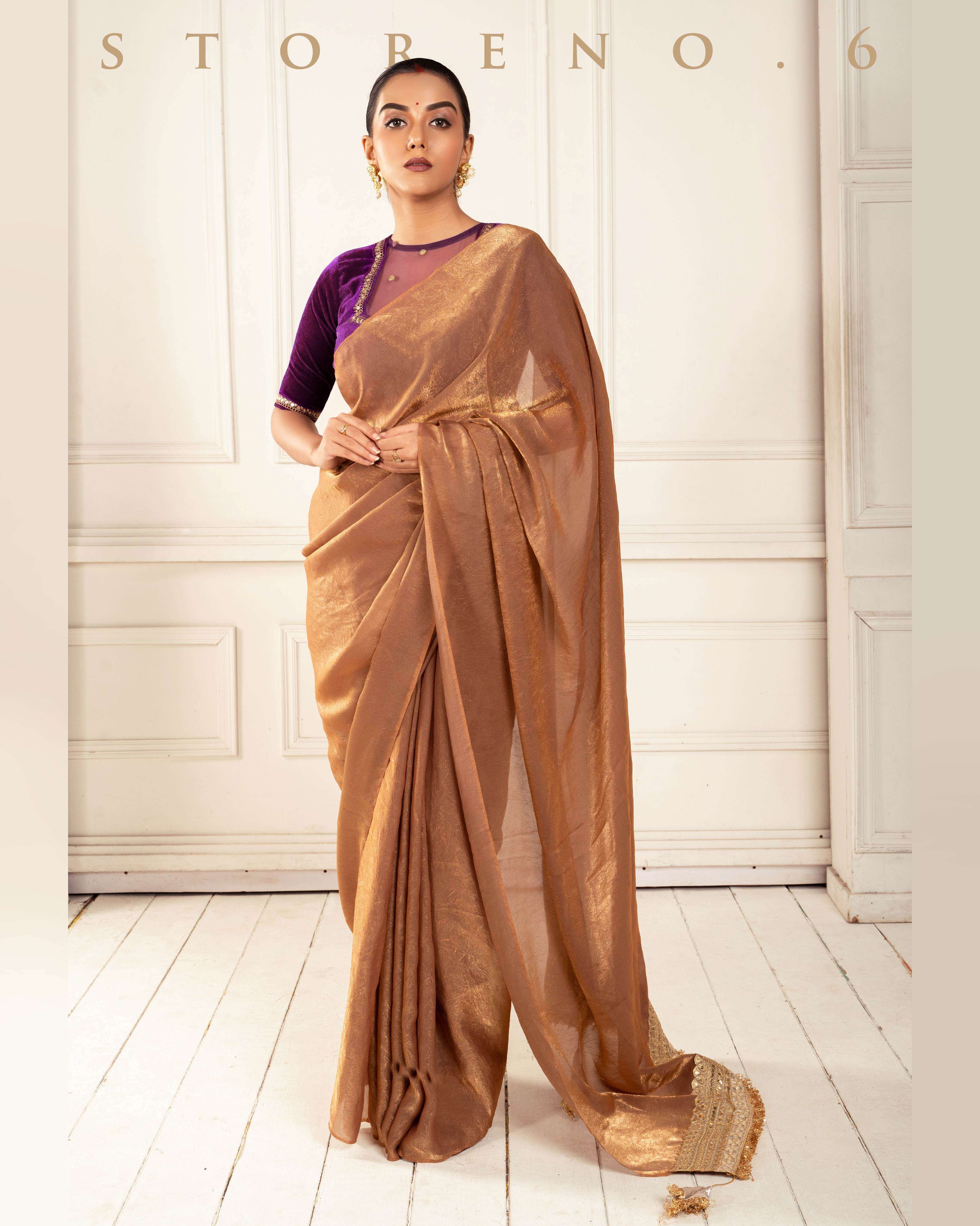 BRONZE BEWITCH SAREE WITH PLUM POISE BLOUSE