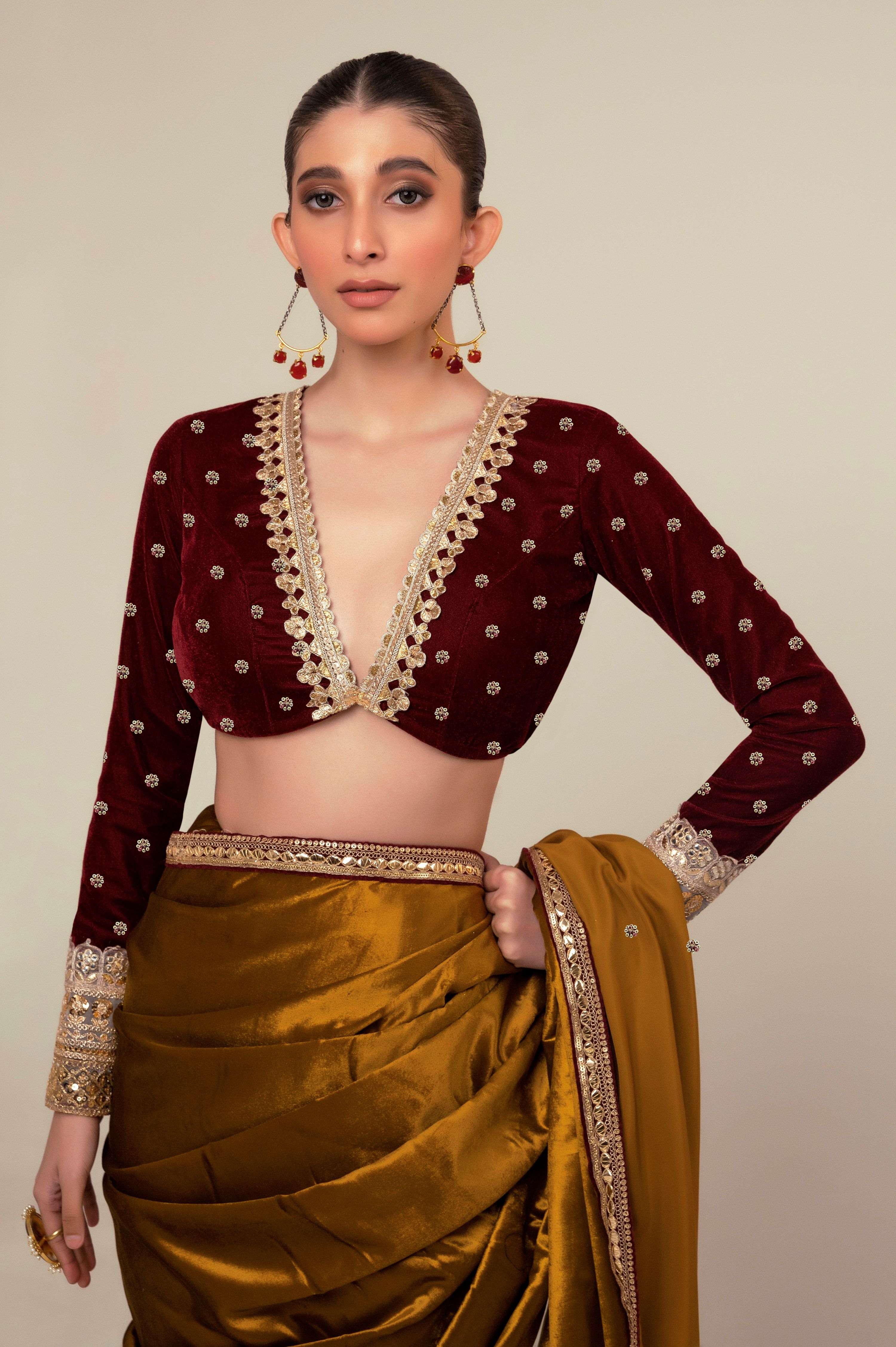 LUXE LIME SAREE WITH OXBLOOD OBSESSION BLOUSE