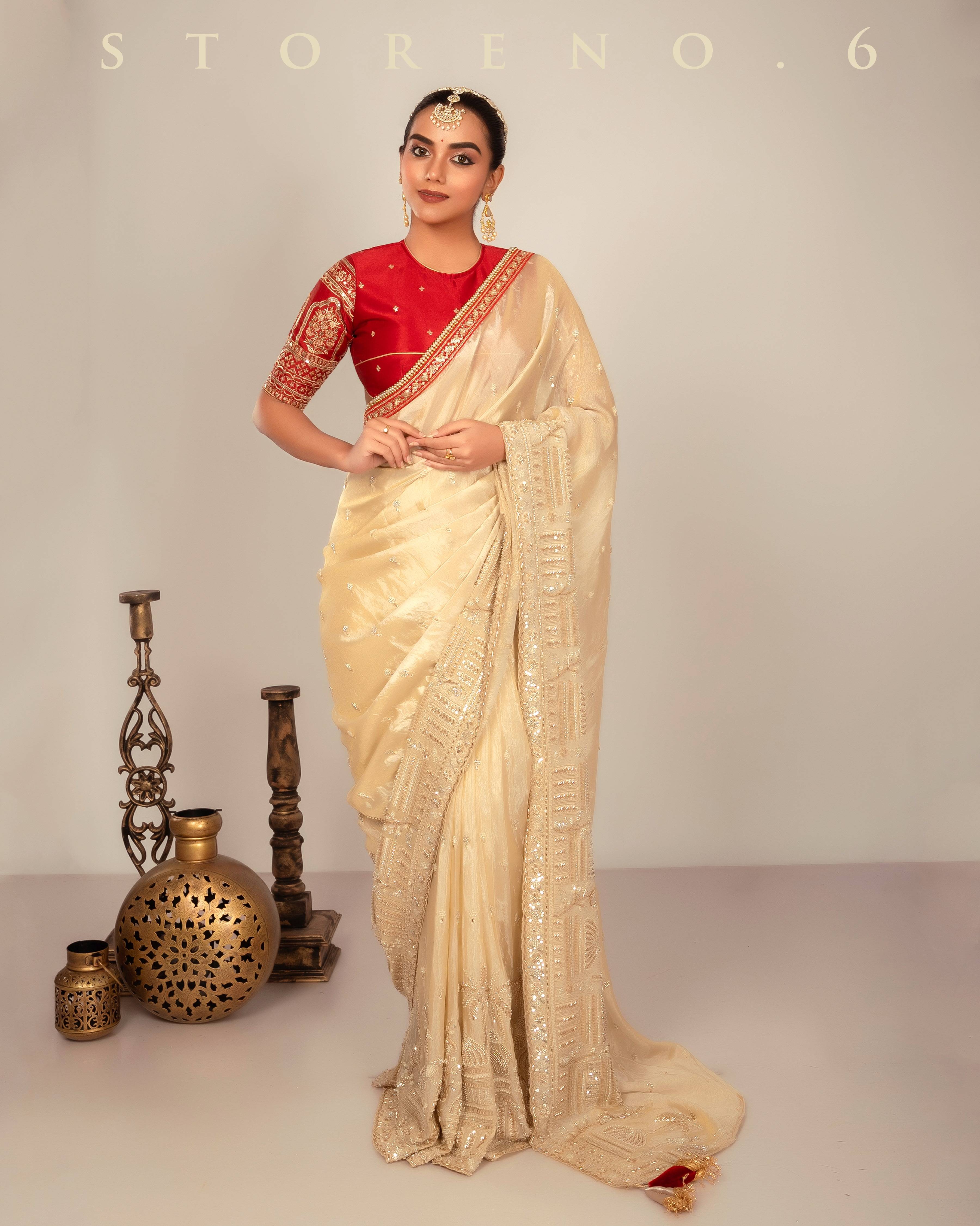 IMPERIAL IVORY INSIGHT SAREE WITH TIMELESS TROUSSEAU BLOUSE
