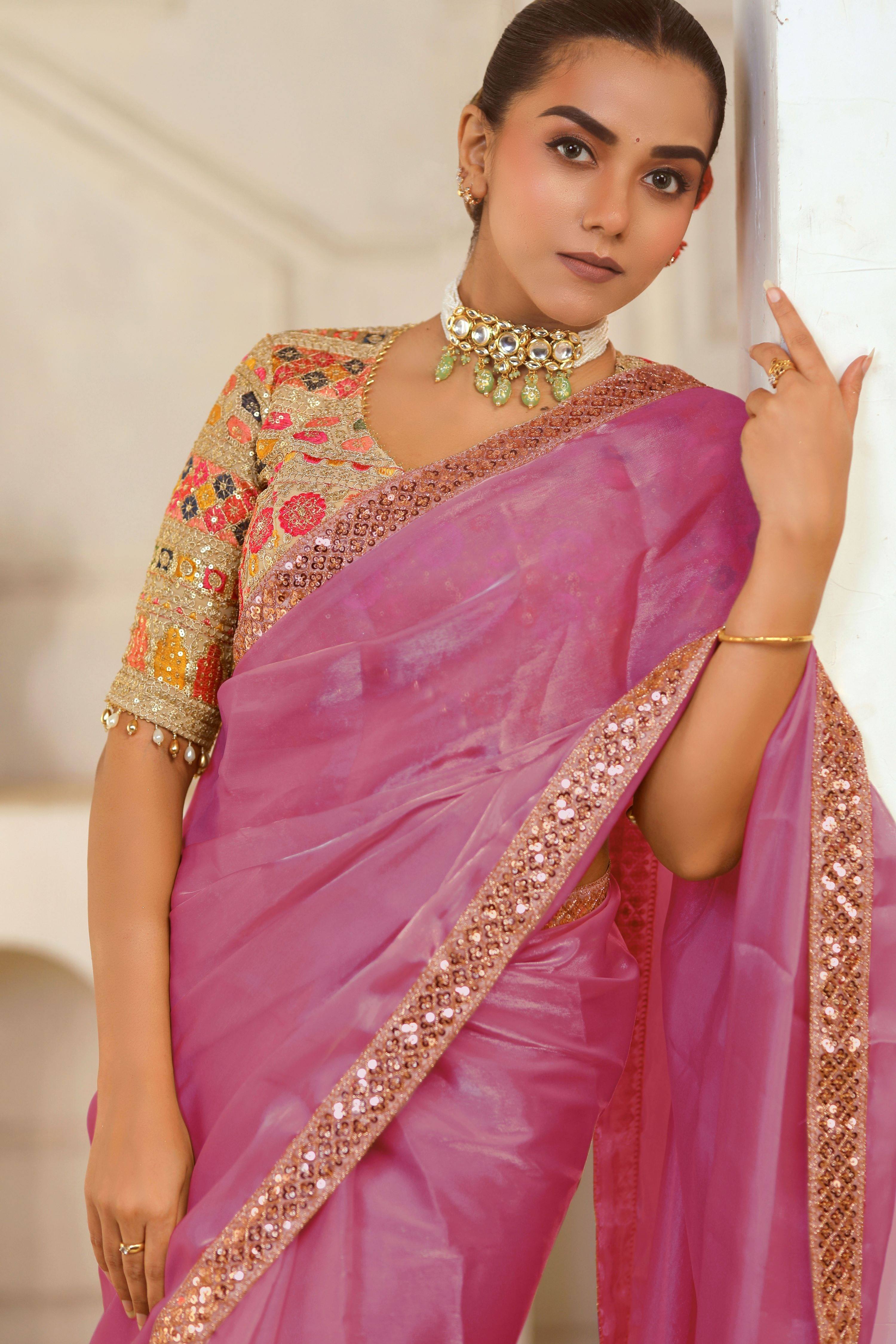 COSMIC CHARM SAREE WITH GUL KAARI SURMAI EDGE BLOUSE