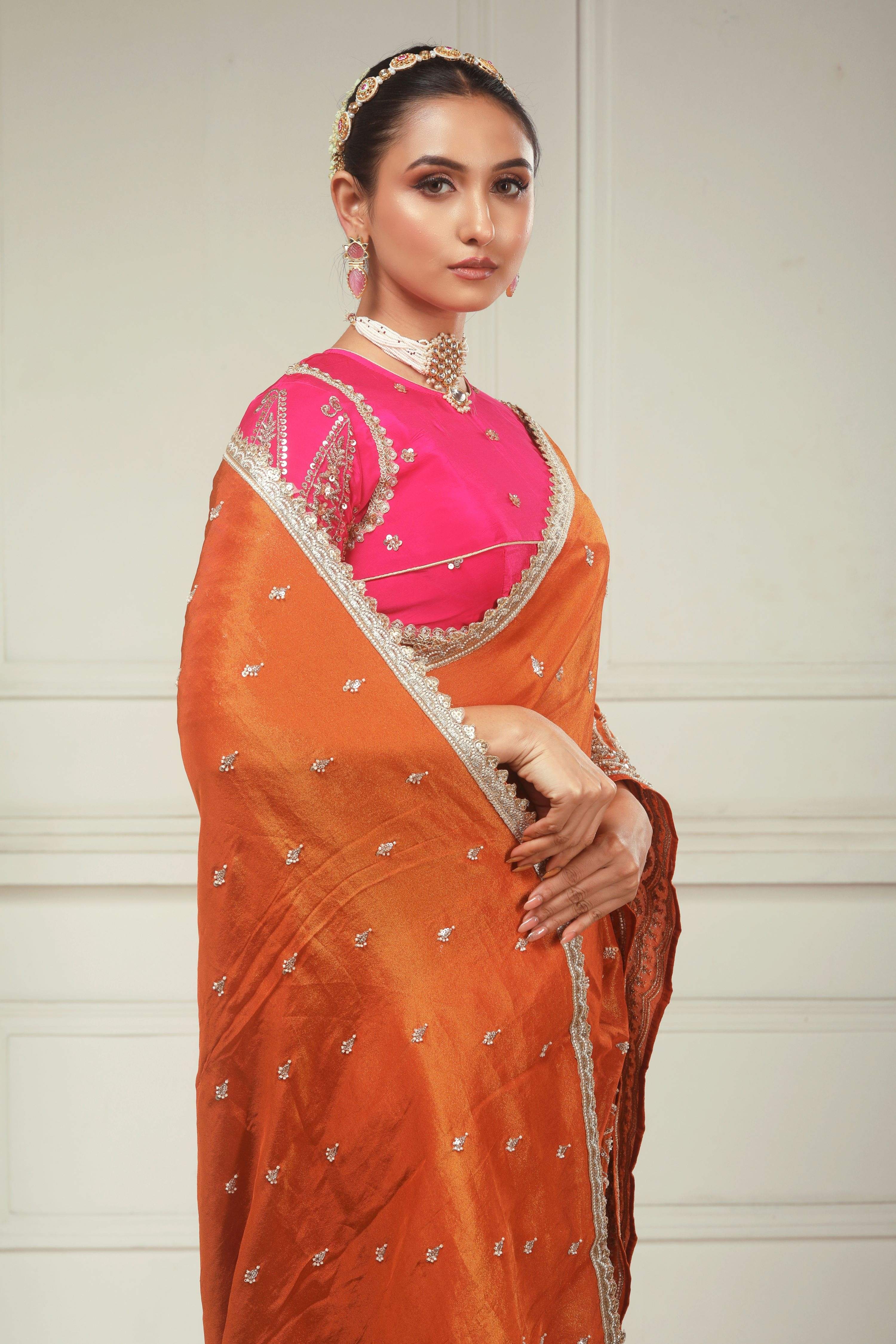 SAFFRON SYMPHONY SAREE WITH ROSE LUXE CLASSIC BLOUSE