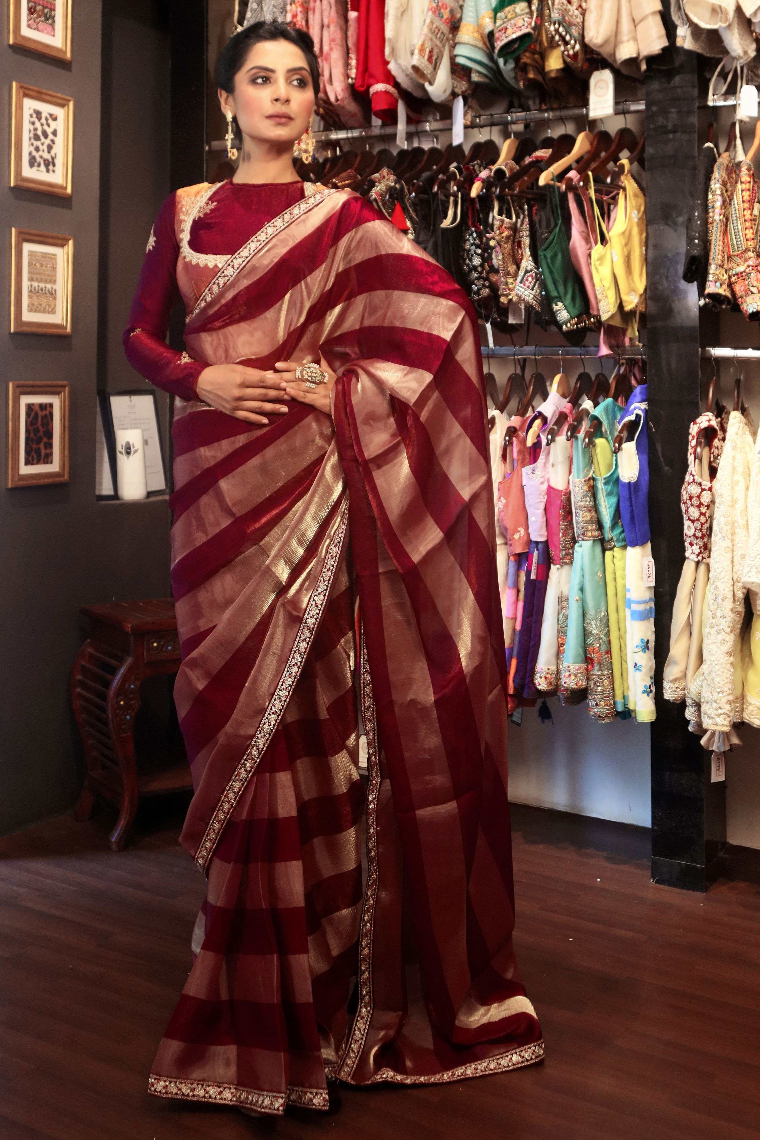 CHERRY CONTOUR SAREE WITH REBEL ROSE BLOUSE