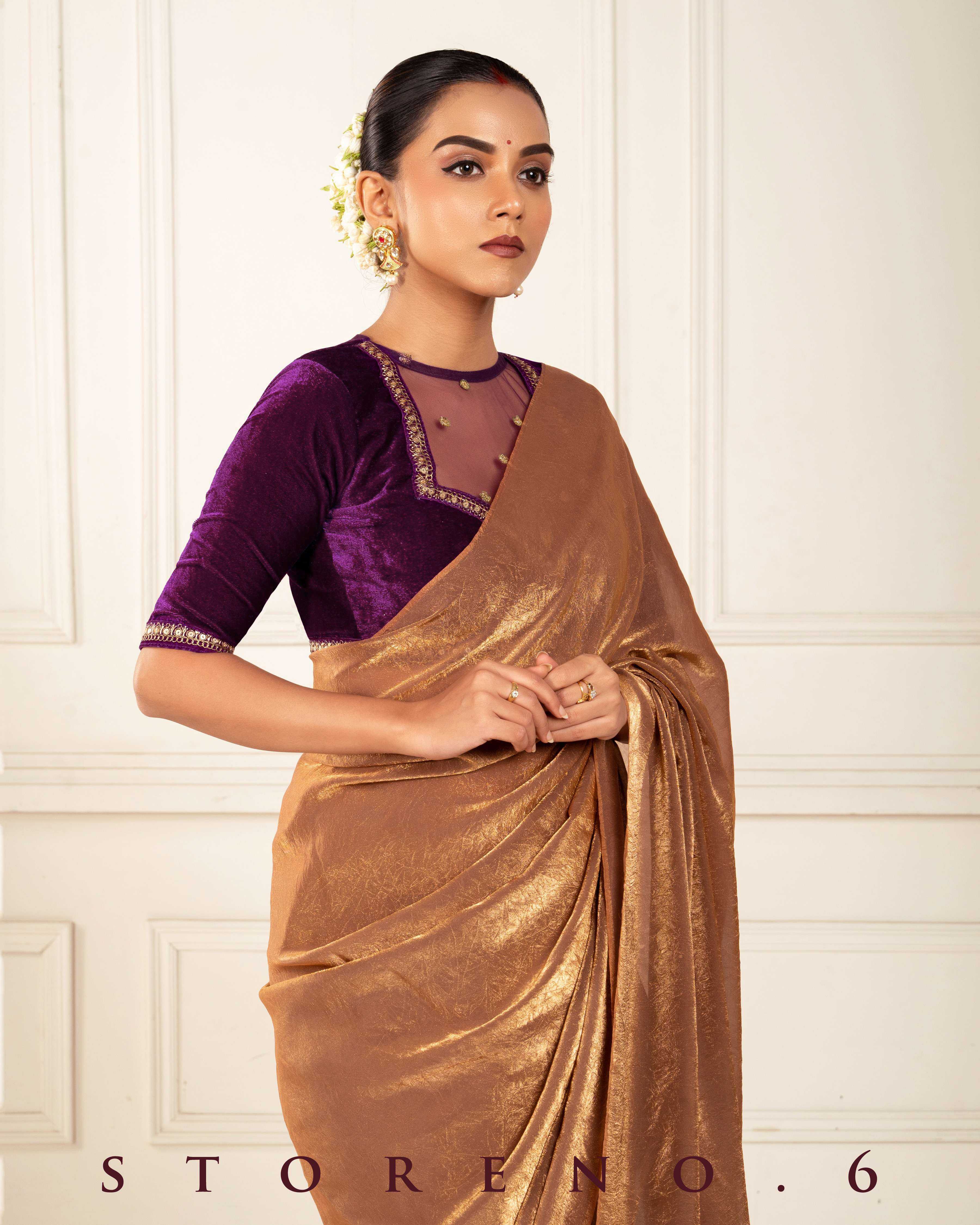 BRONZE BEWITCH SAREE WITH PLUM POISE BLOUSE