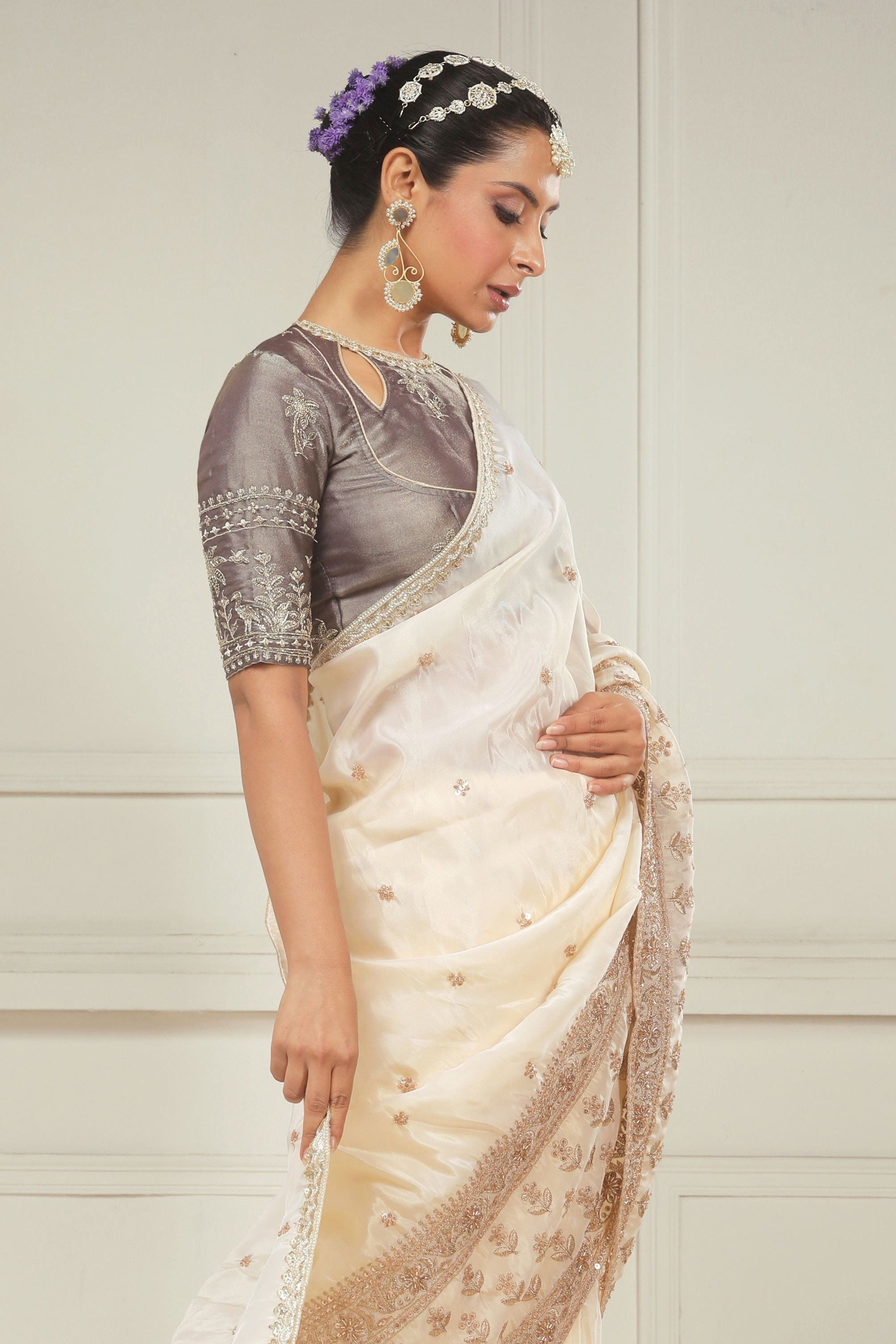 VANILLA MUSE SAREE WITH COCOA CRUSH BLOUSE