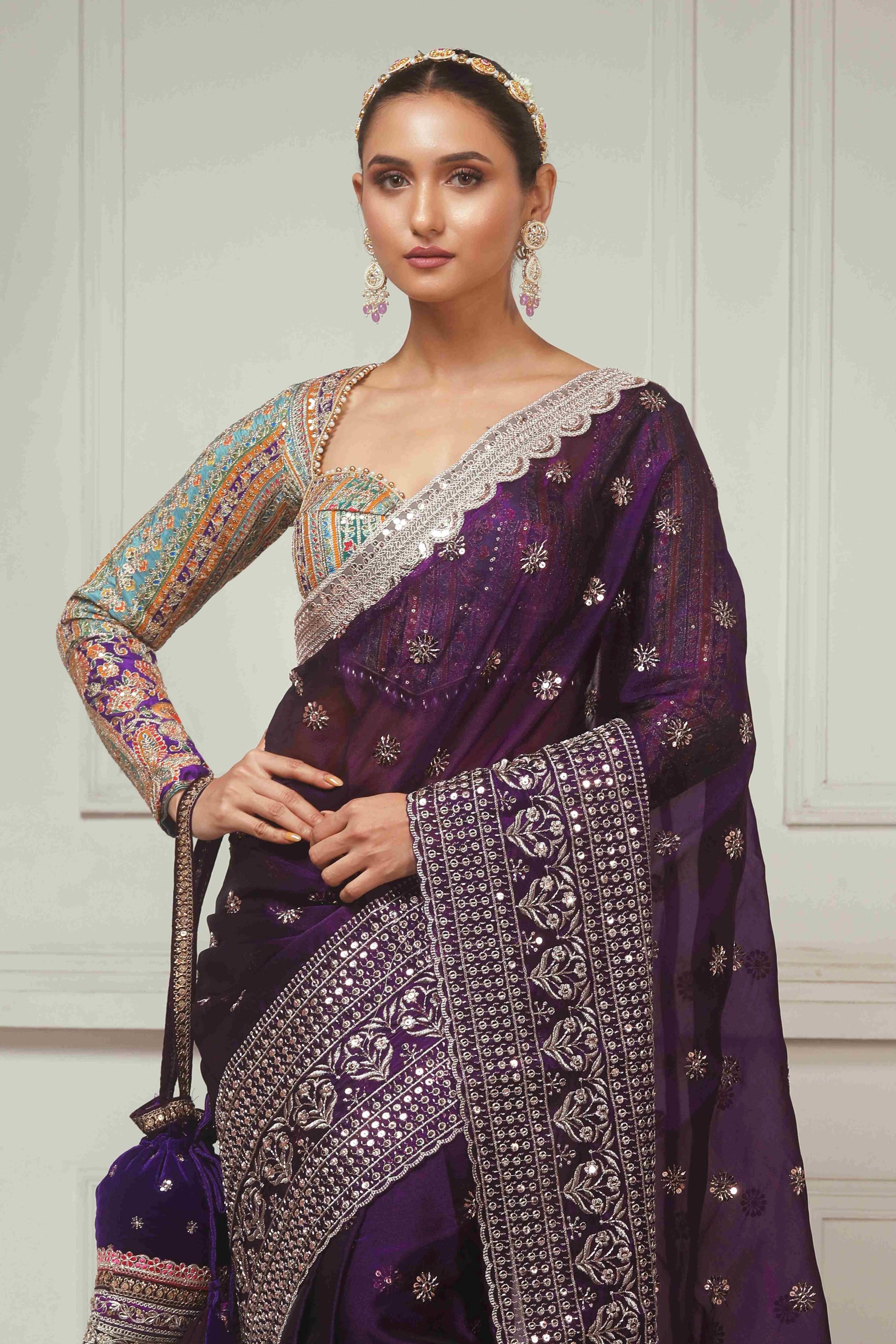 COSMIC POETRY SAREE WITH TEAL TEASE BLOUSE