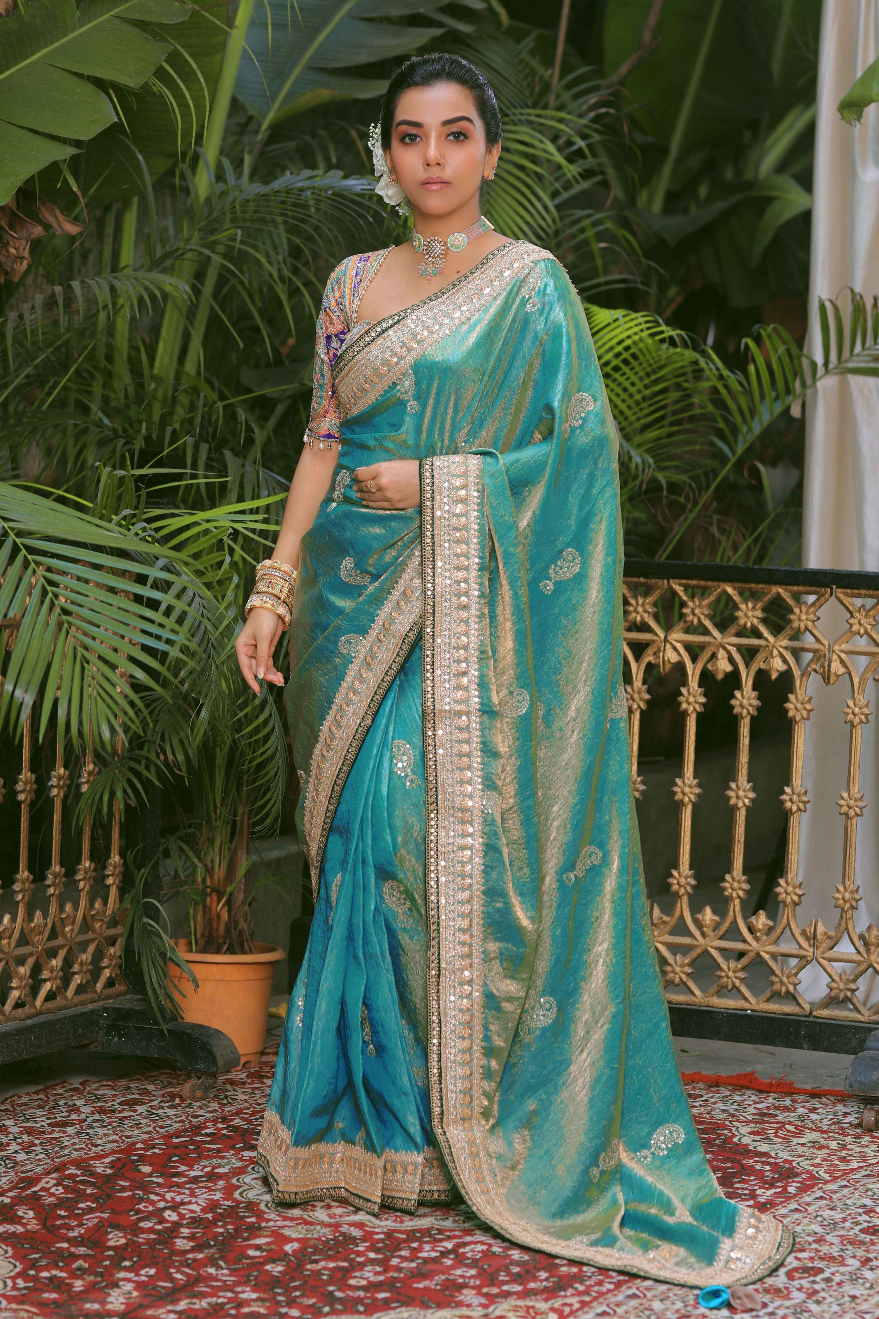 AQUA AMOUR SAREE WITH TEAL TREASURE BLOUSE