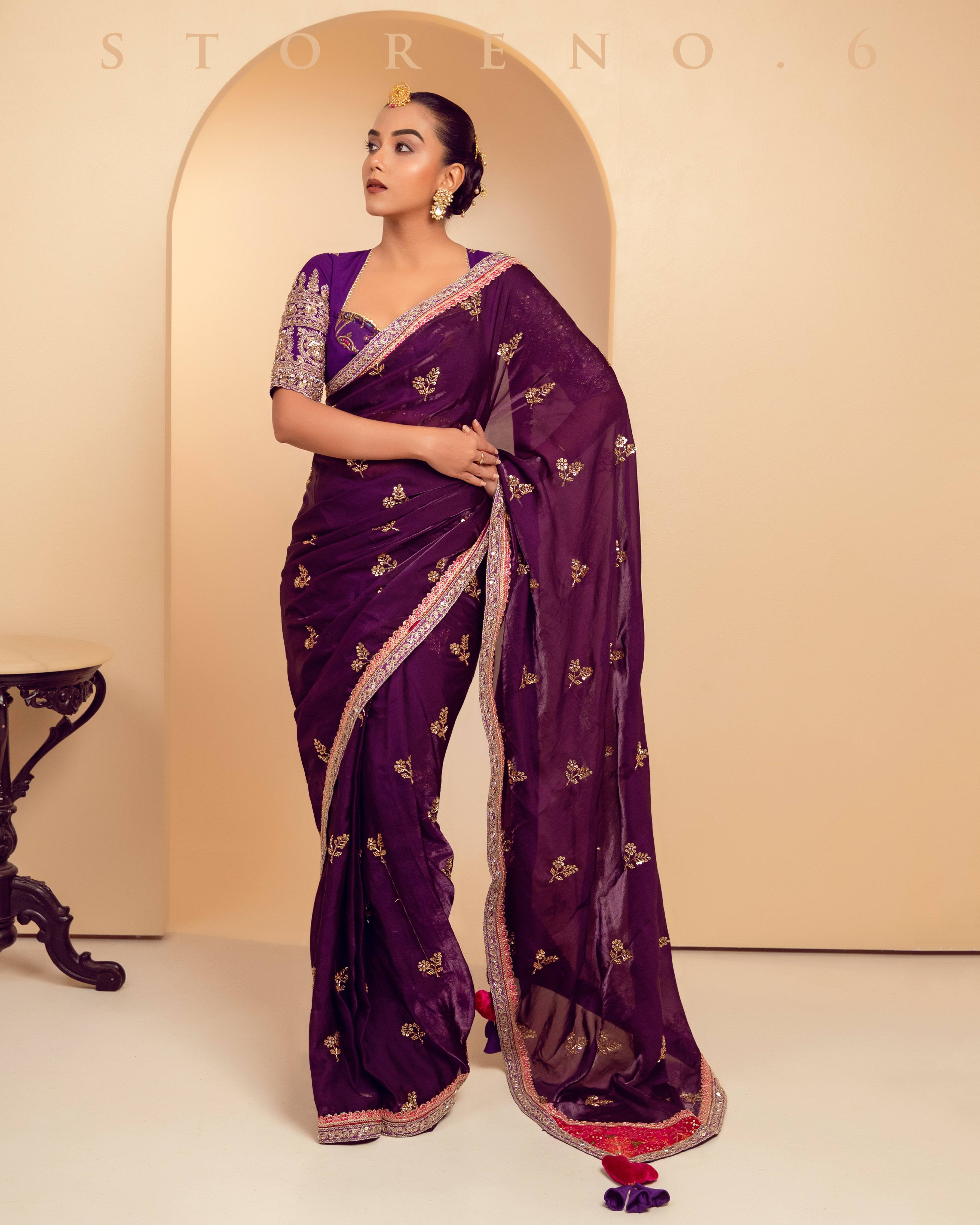 PLUM PALETTE SAREE WITH MAJESTIC MUSE BLOUSE