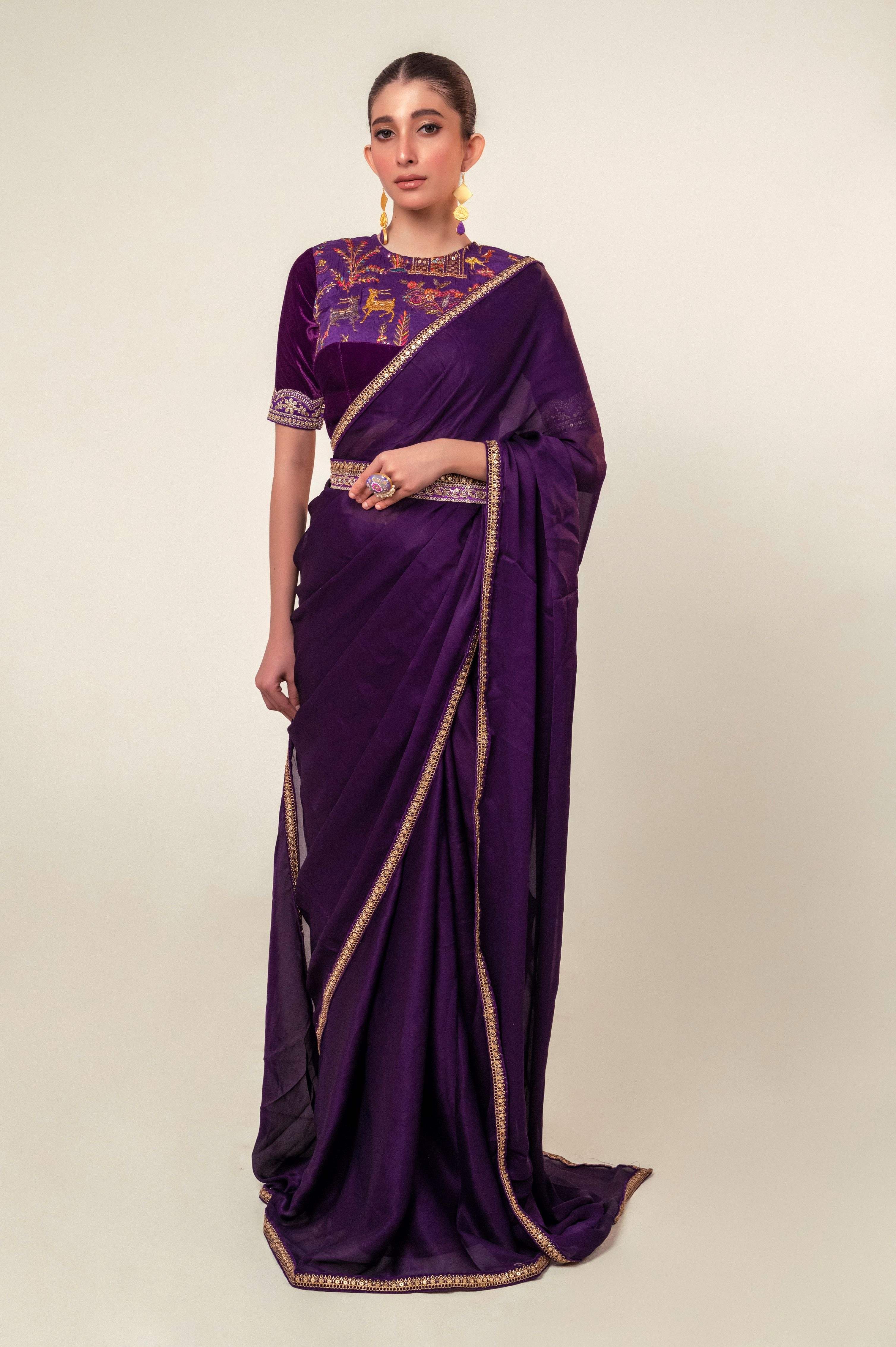 BOLD BLOOM SAREE WITH ROYAL HAZE BLOUSE