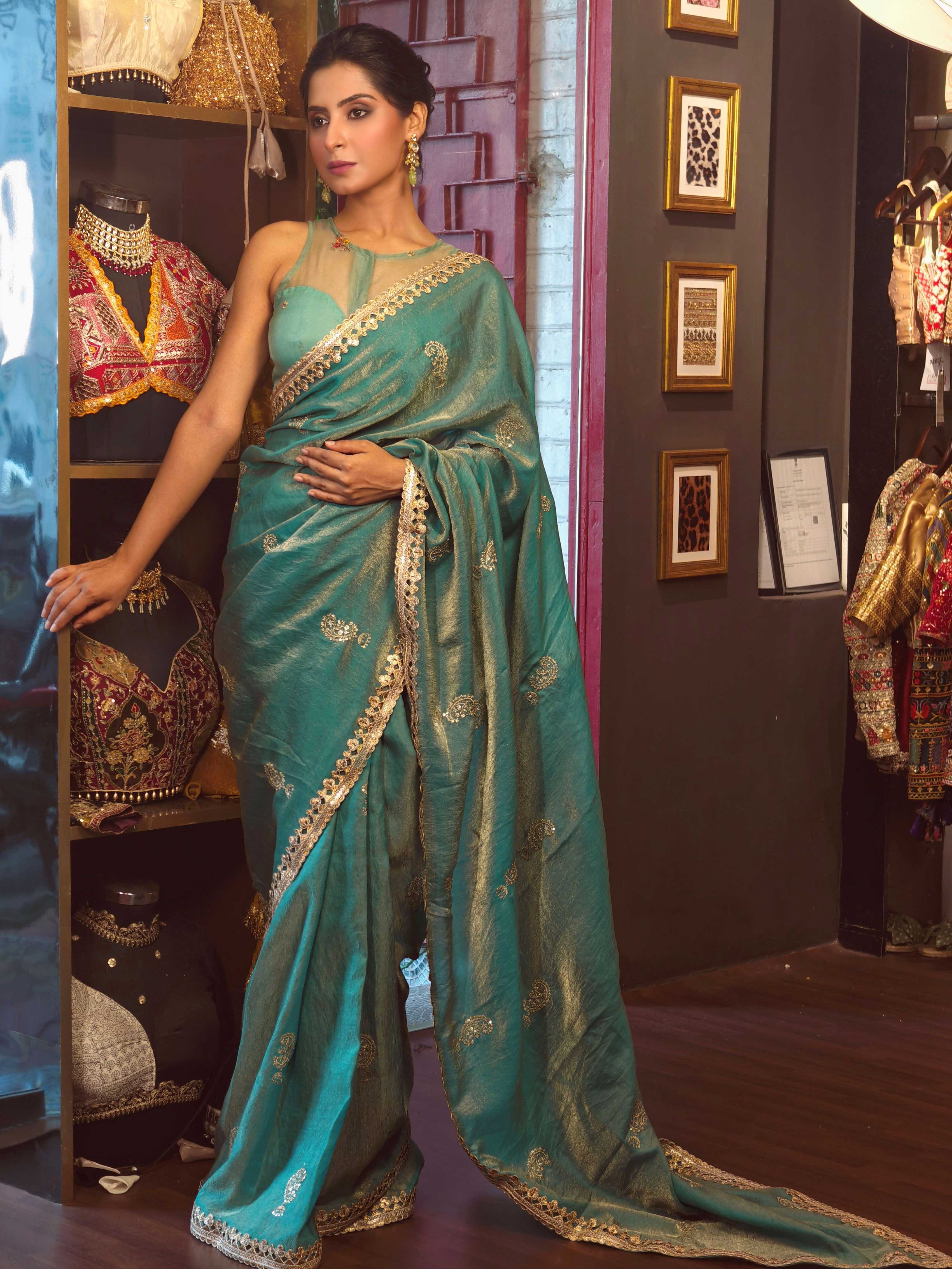 AQUA AURA SAREE WITH MORNING DEW BLOUSE