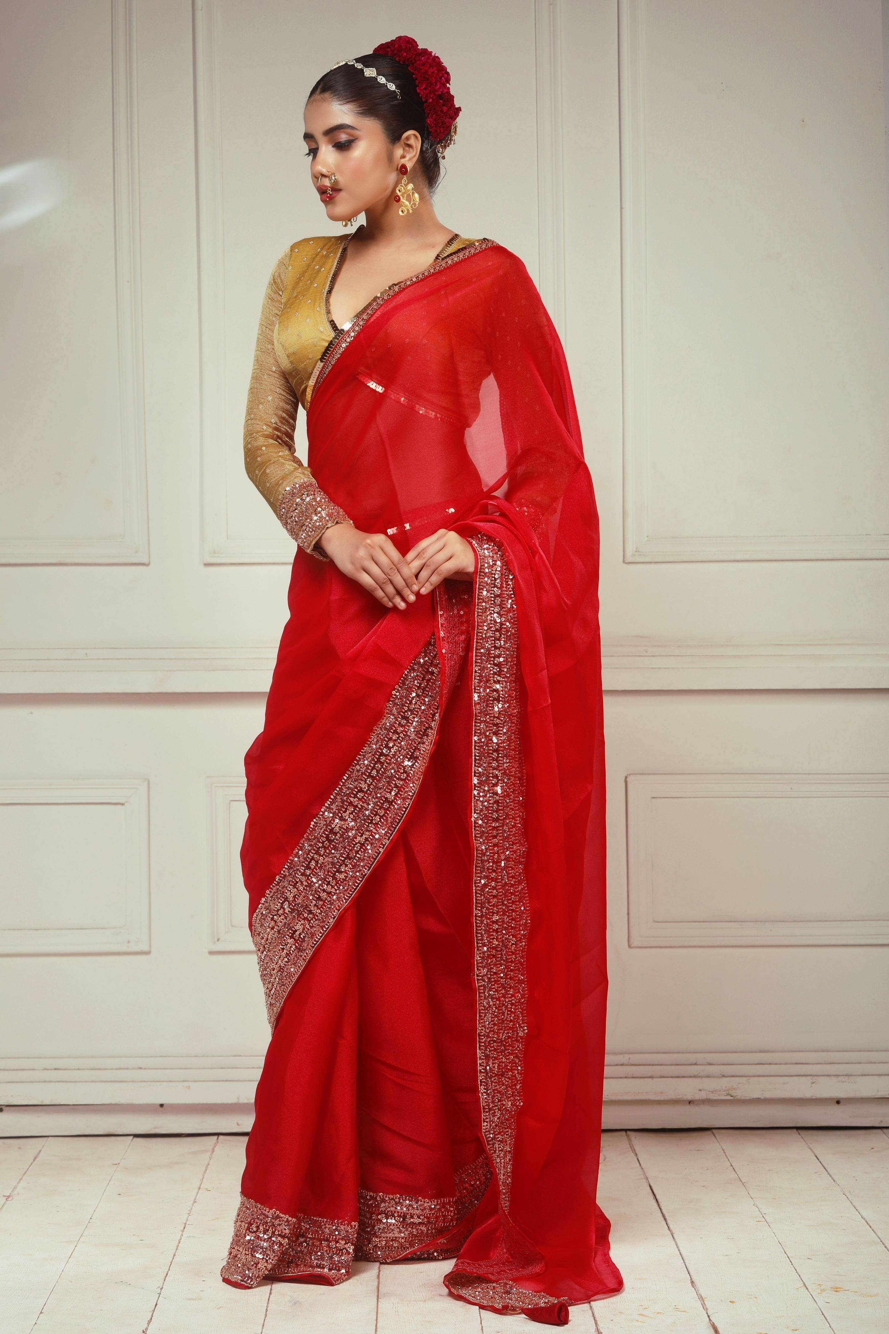 CRIMSON DESIRE SAREE WITH ROYAL DESIRE BLOUSE
