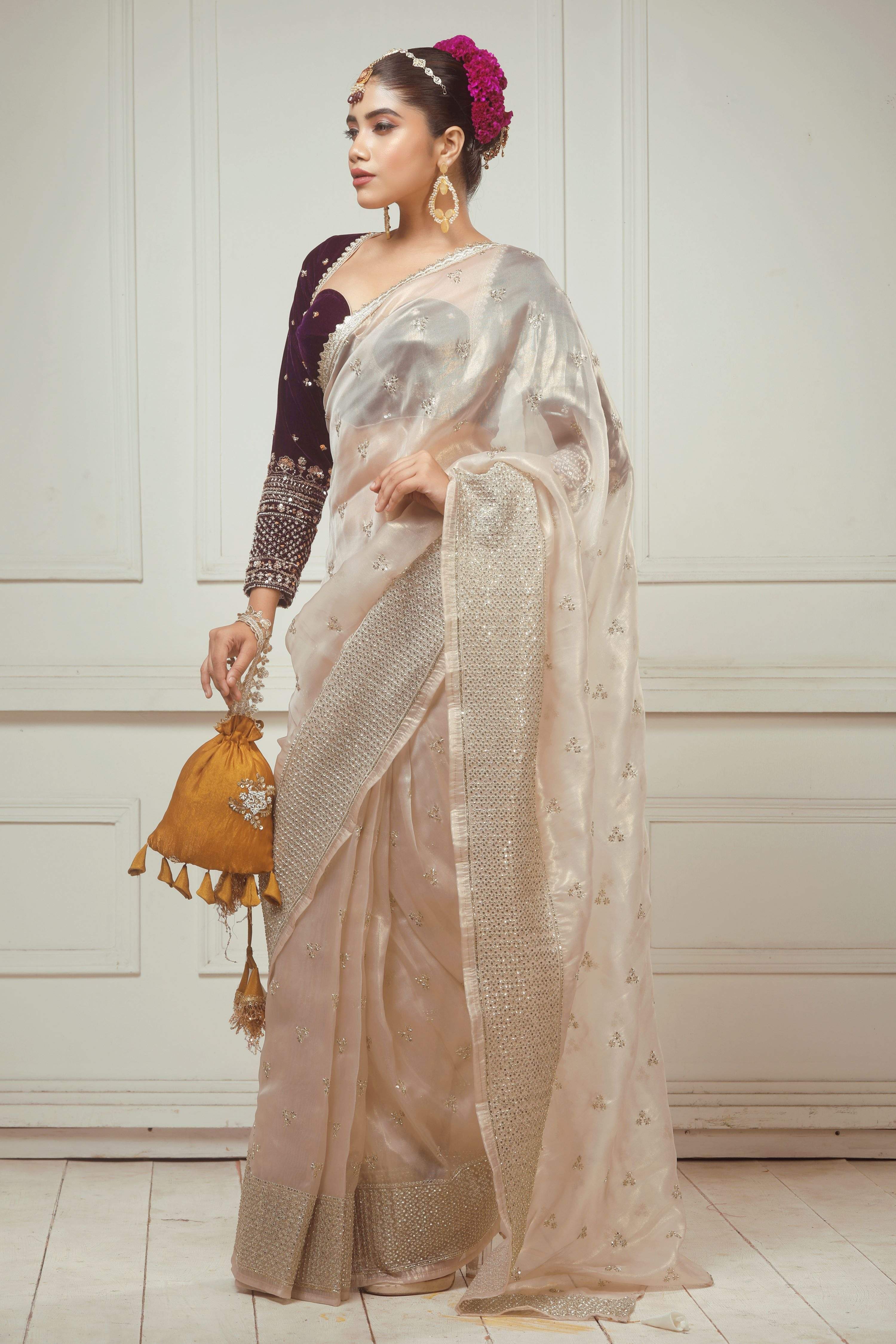 SEPIA  FANTASY SAREE WITH GLAM GRANDEUR BLOUSE
