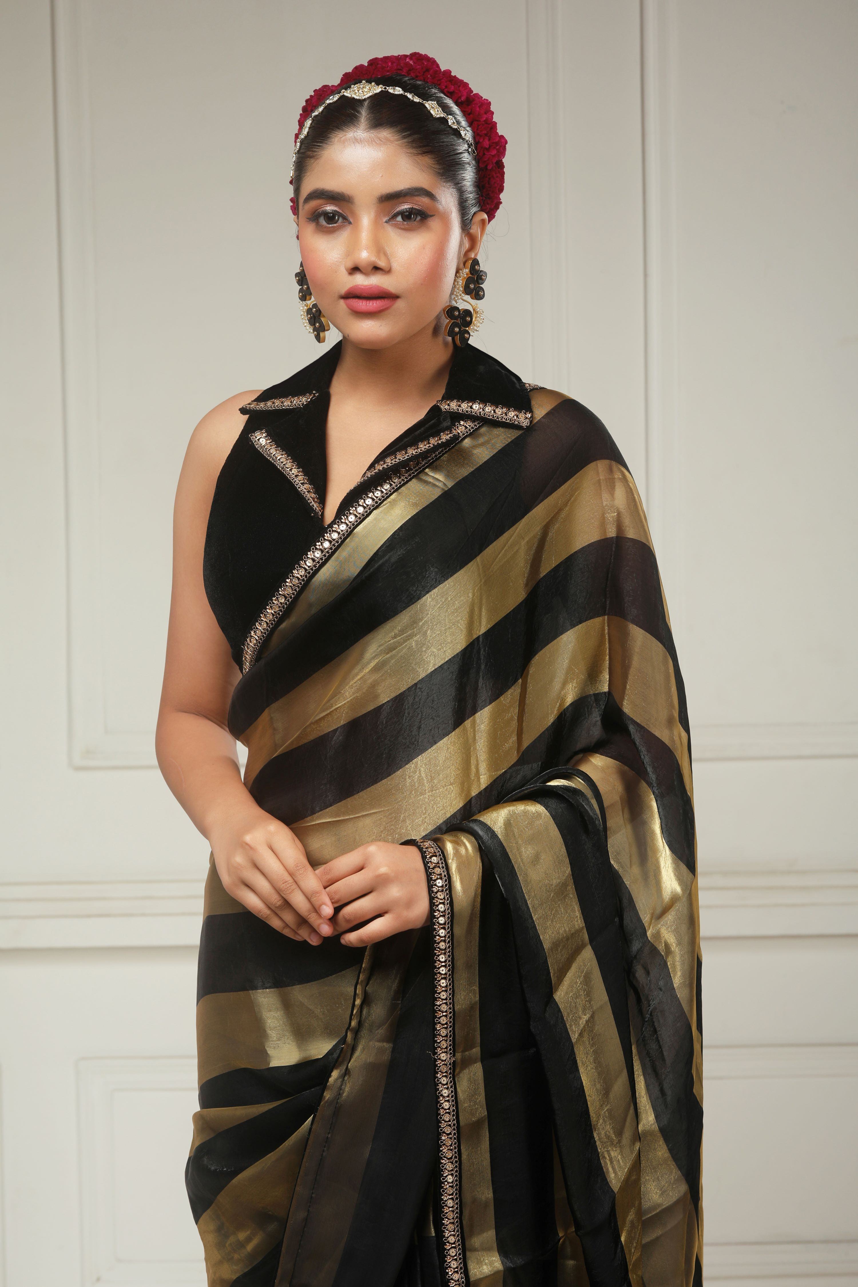 CLASSIC CONTOUR SAREE WITH DARK DOMINANCE BLOUSE