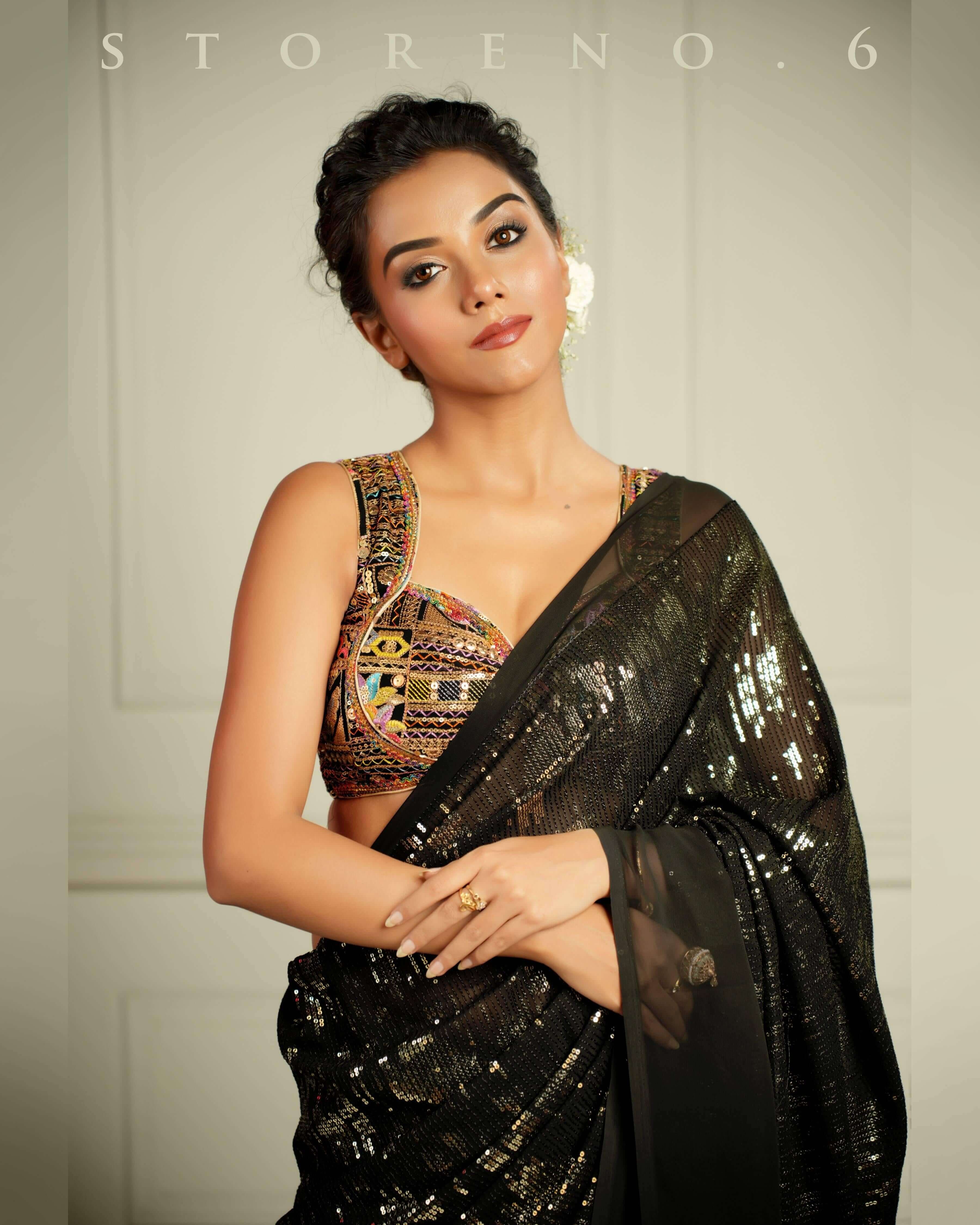 BLACK WIDOW COCKTAIL SAREE WITH SASS OF BLACK BLOUSE.