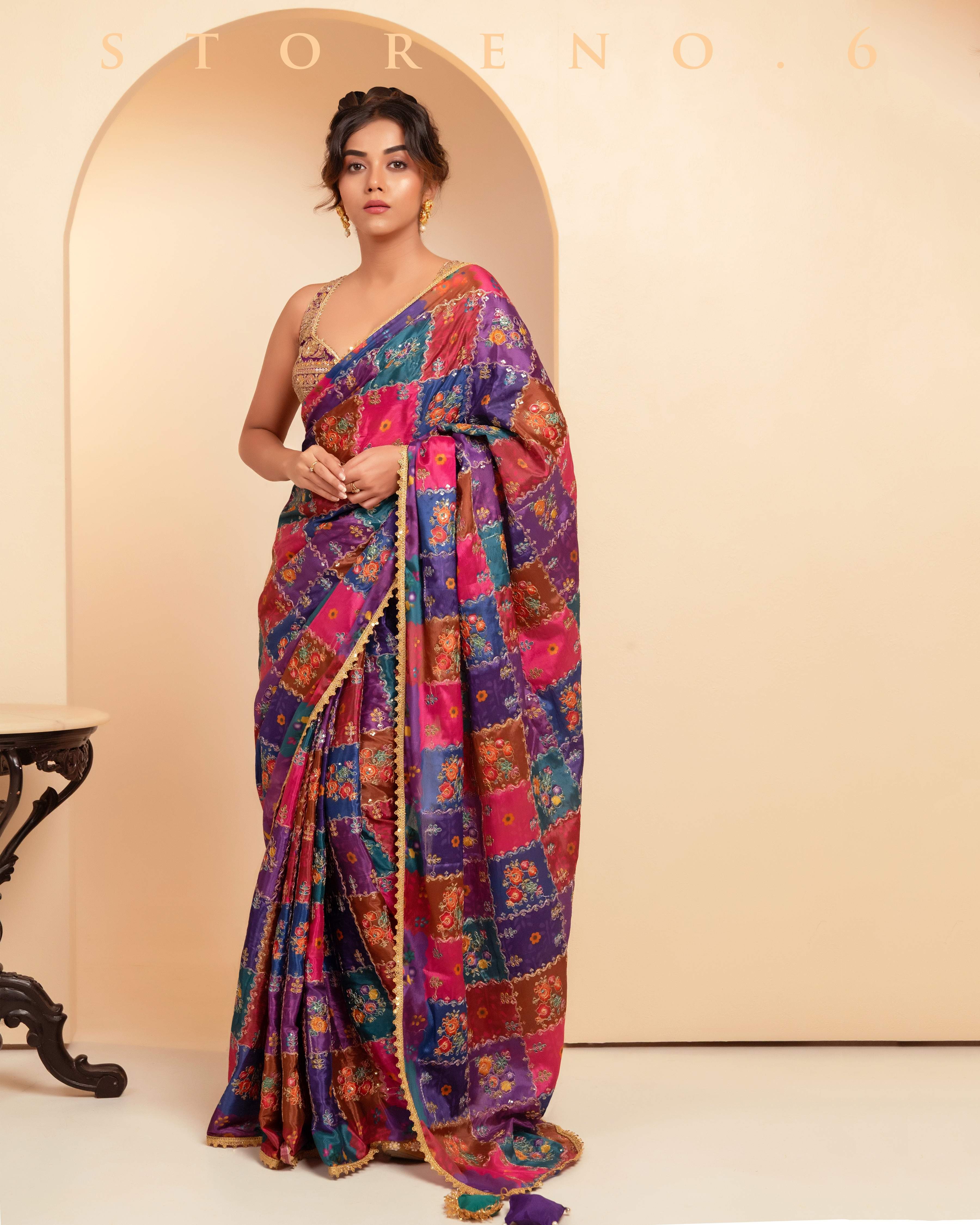 RAISIN RHAPSODY REVIBE SAREE WITH PLUM PARADISE CHIC BLOUSE