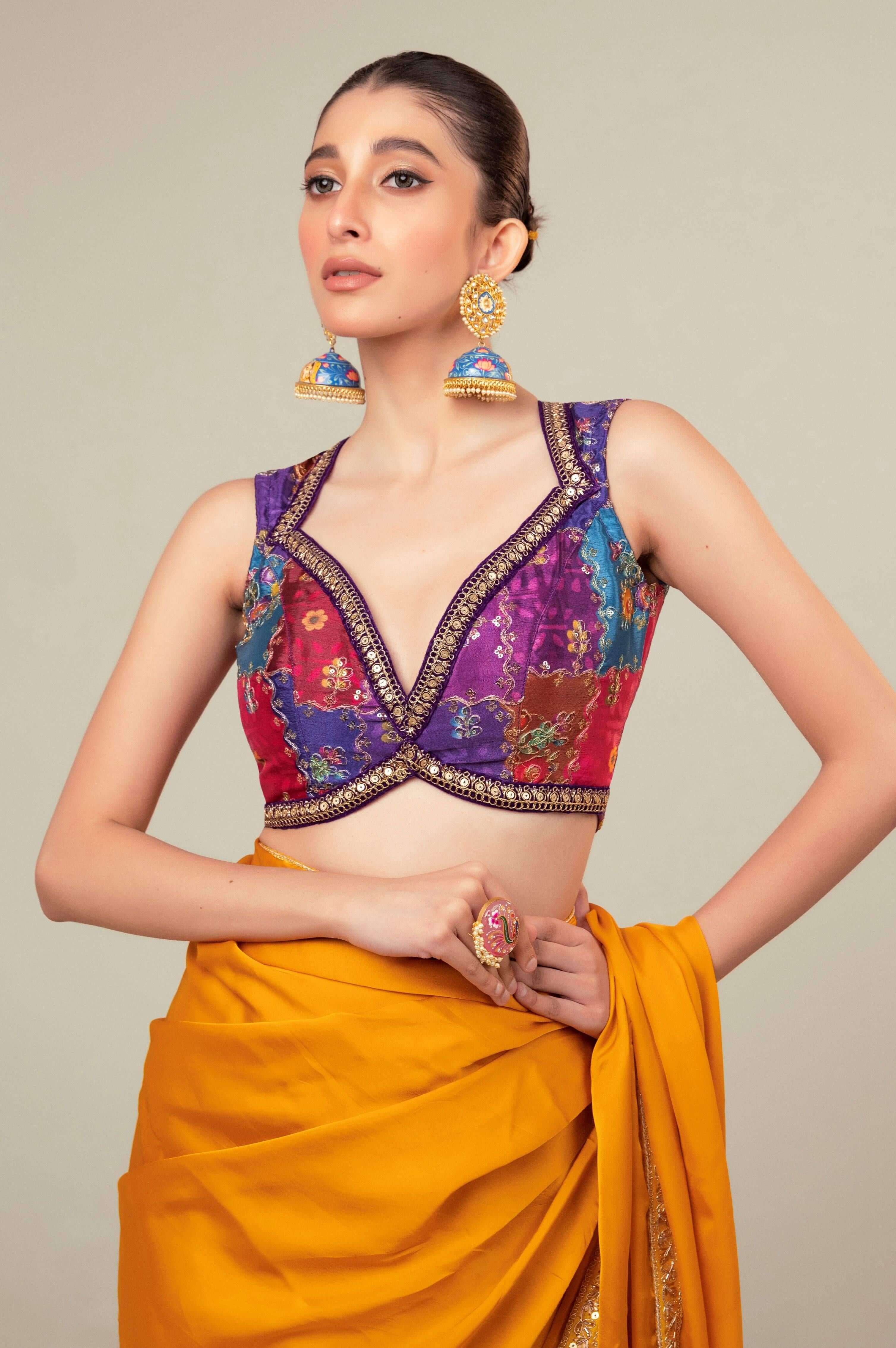 MARIGOLD MIST SAREE WITH BLUSH EDIT BLOUSE.