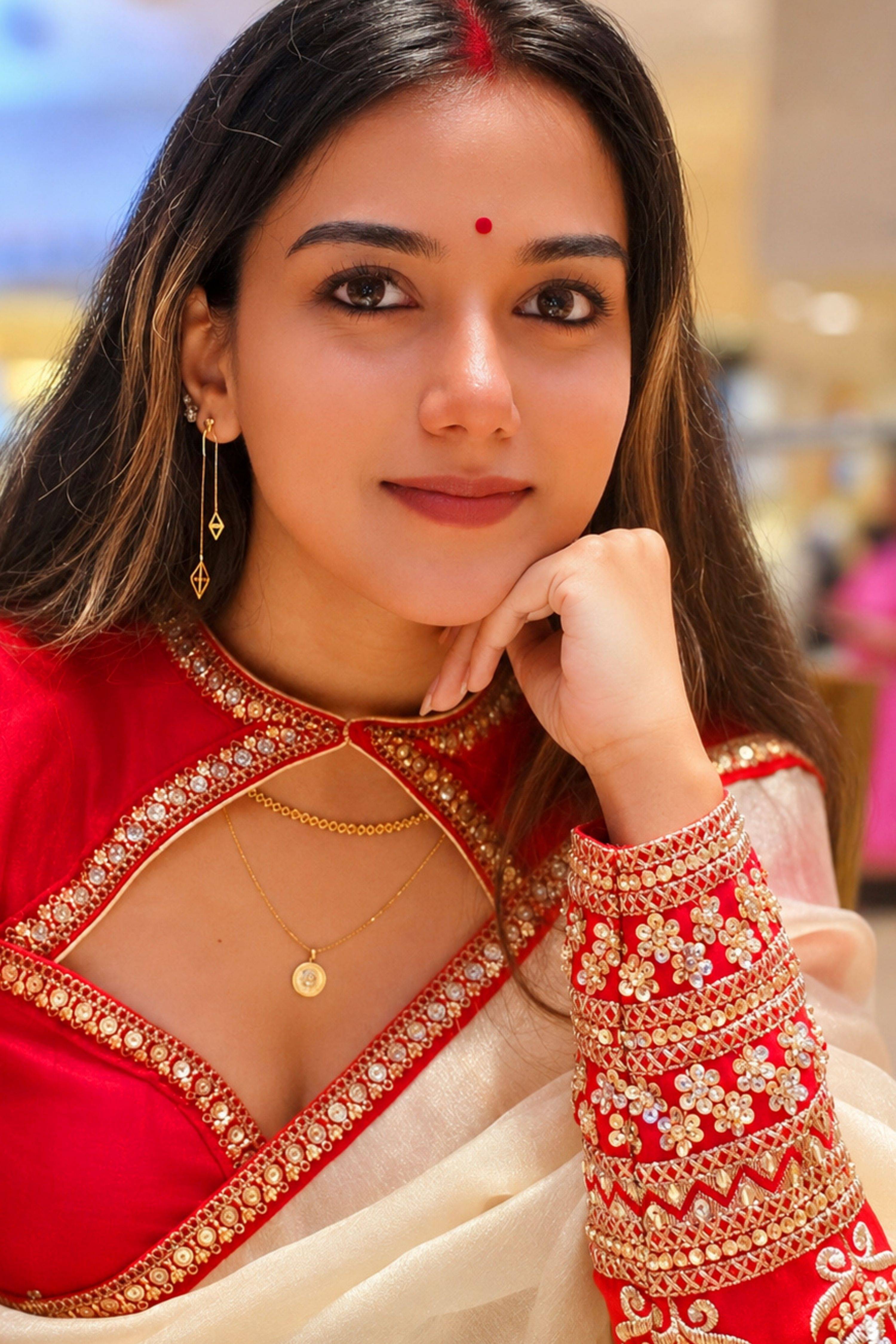 PEARL POISE SAREE WITH SCARLET LUXE CLASSIC BLOUSE