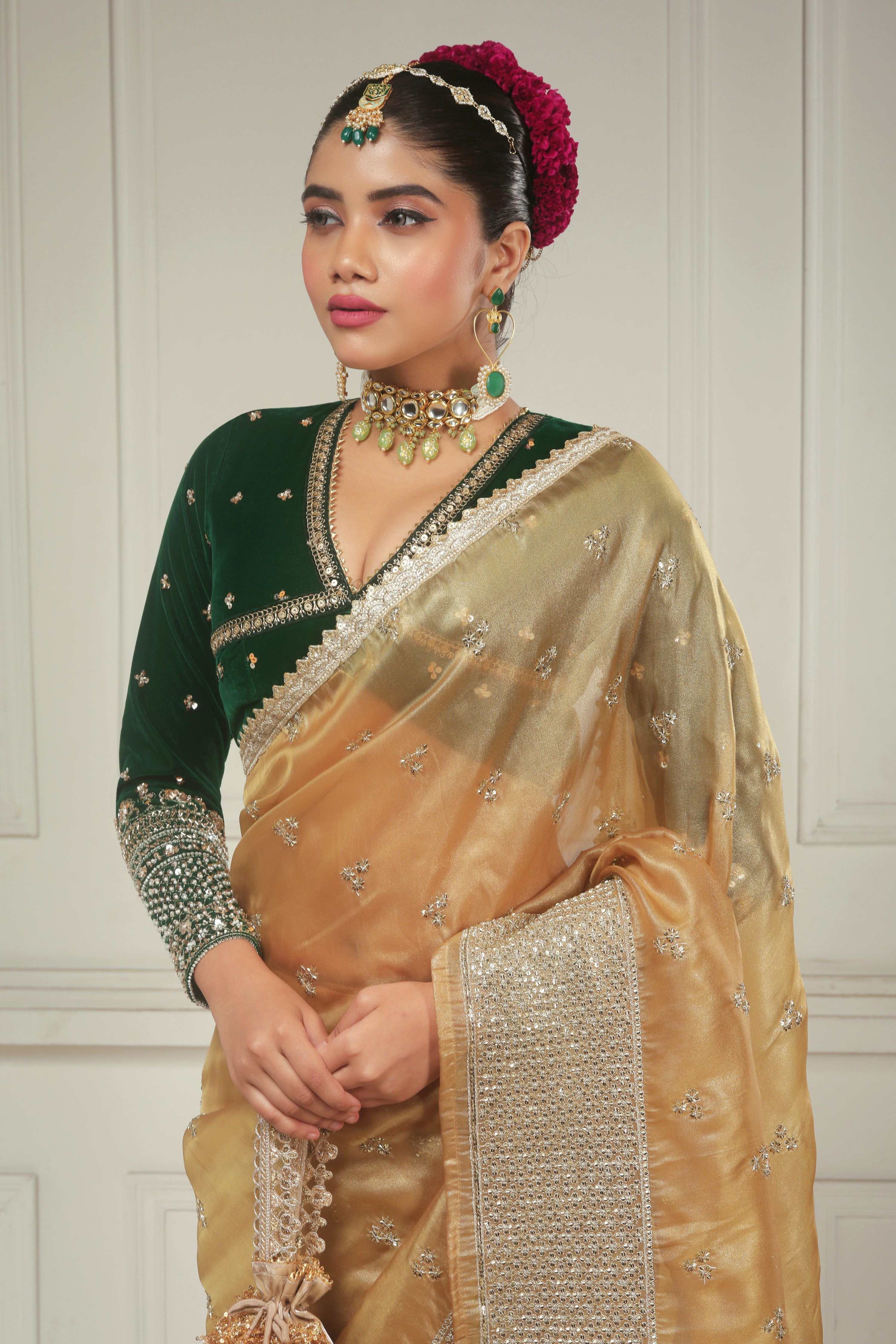 RADIANT FANTASY SAREE WITH GARDEN GRANDEUR BLOUSE