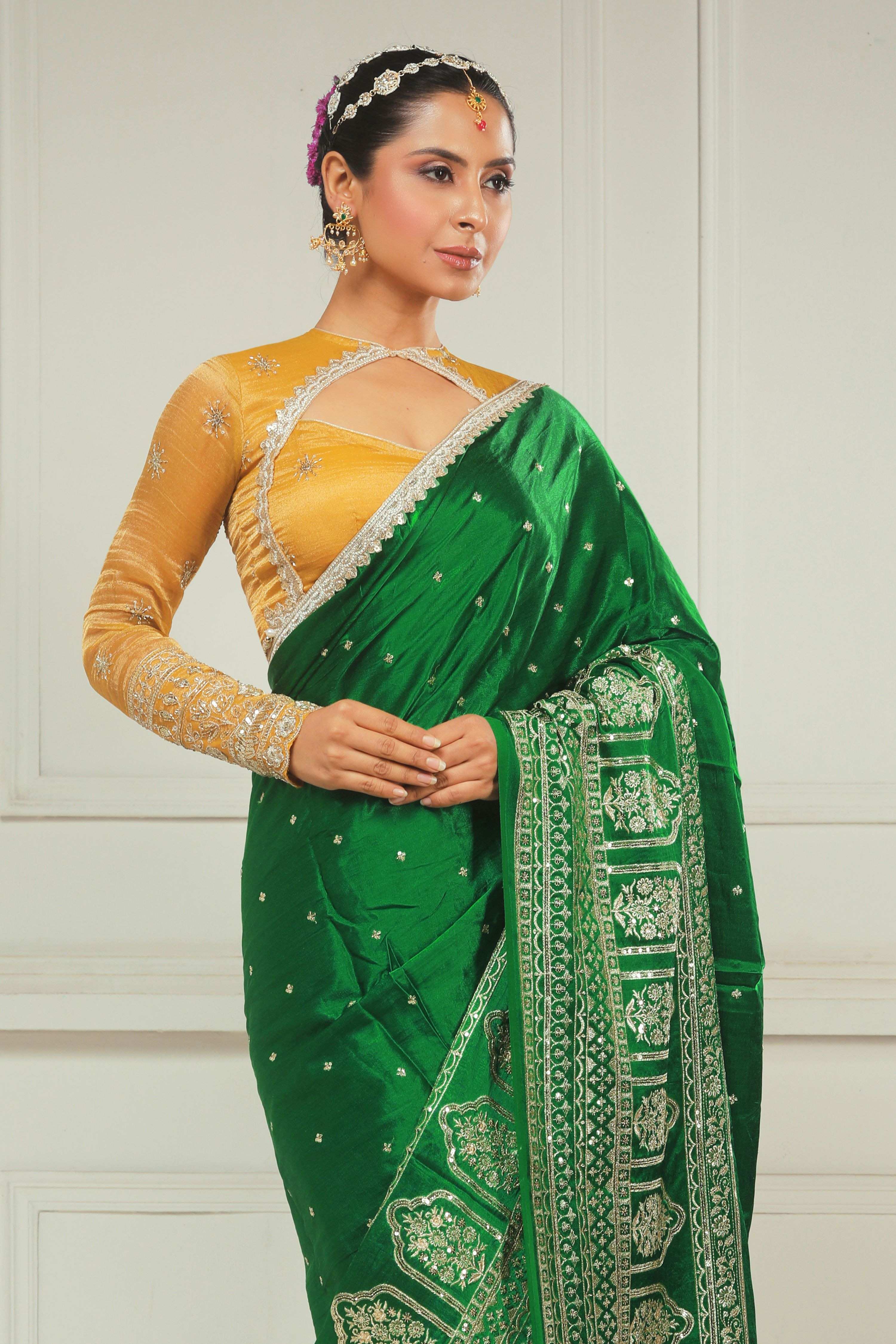 TIMELESS TAPESTRY SAREE WITH HONEY WILDFLOWER BLOUSE