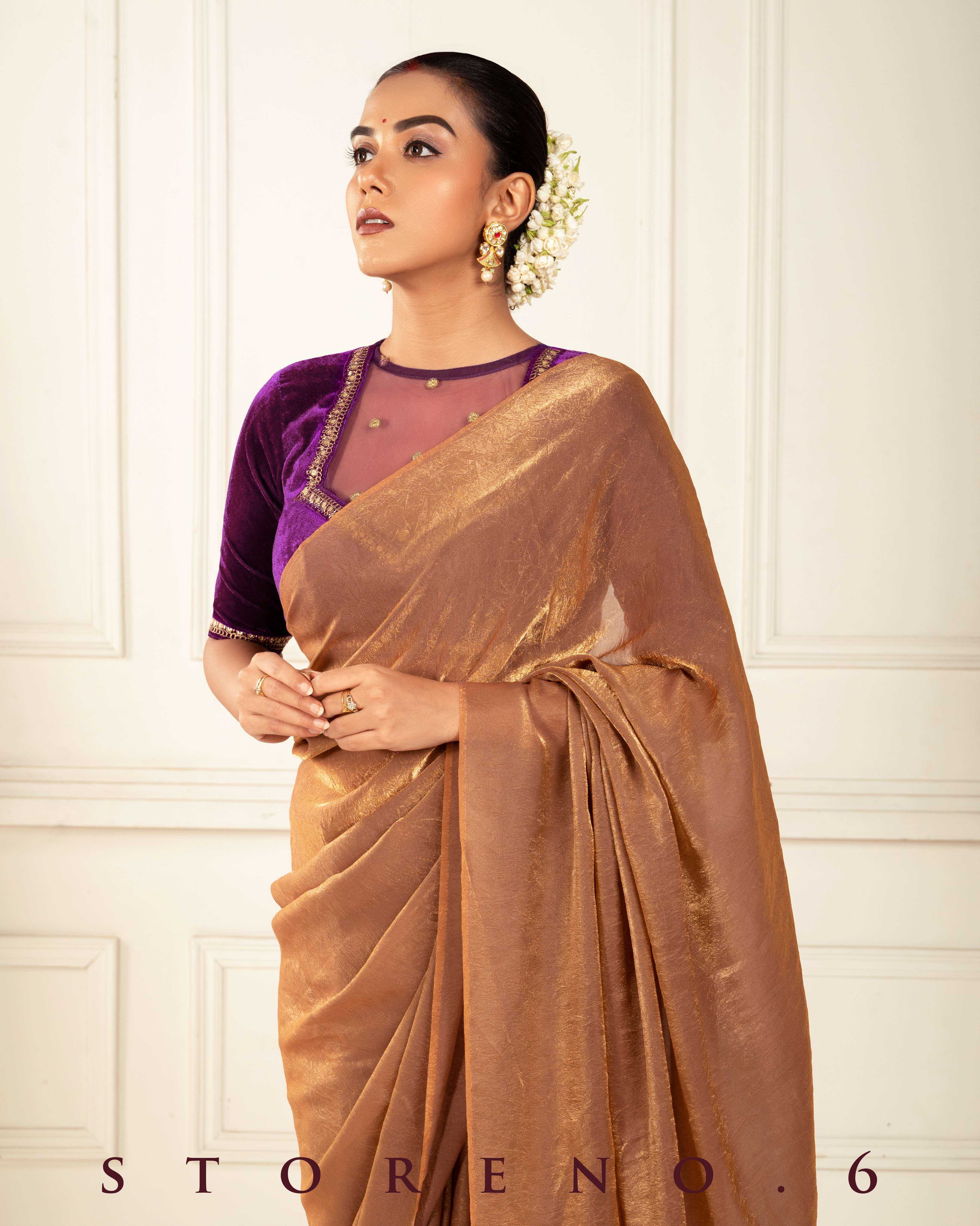 BRONZE BEWITCH SAREE WITH PLUM POISE BLOUSE