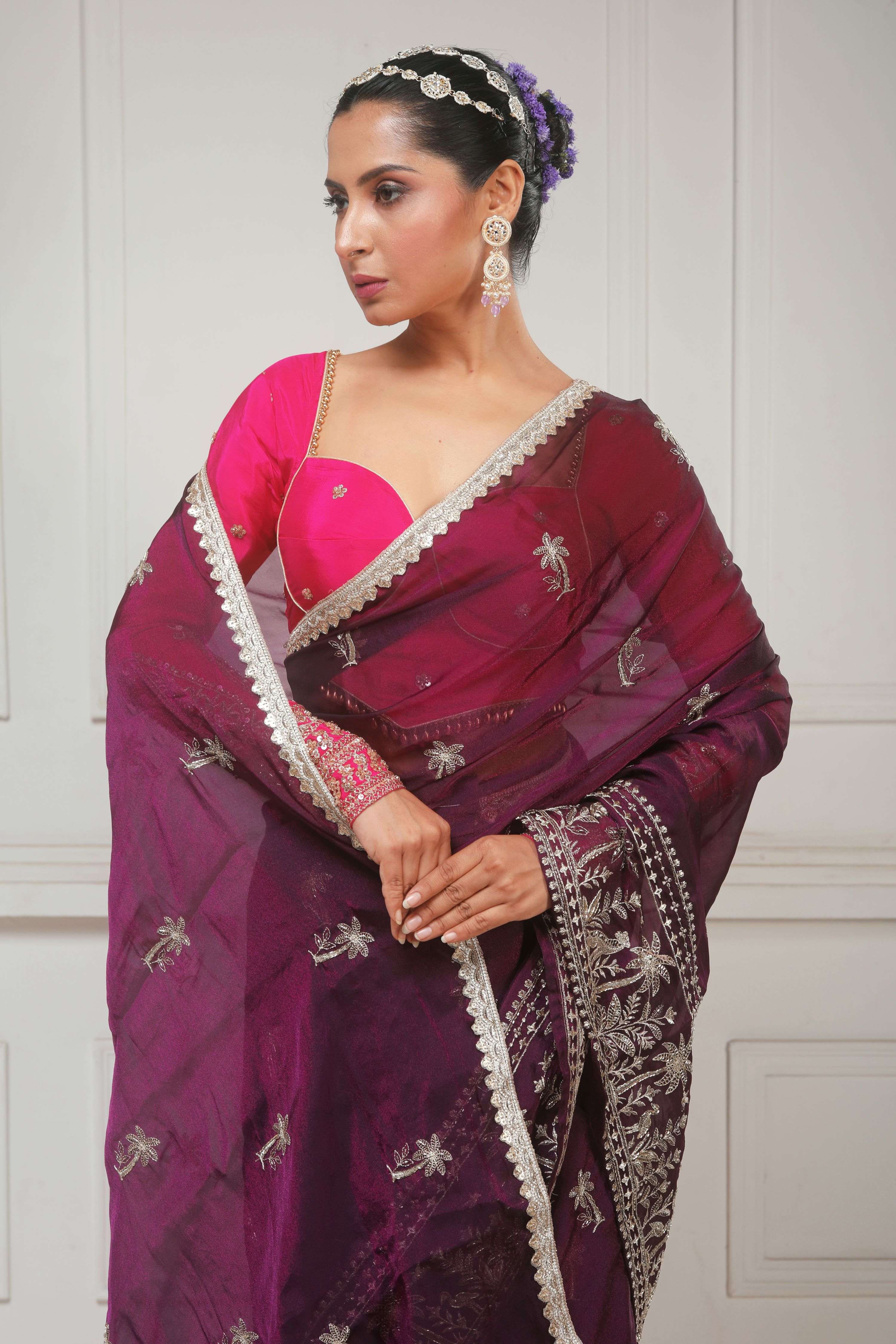 CRANBERRY CRUSH SAREE AND ROSE LUXE BLOUSE